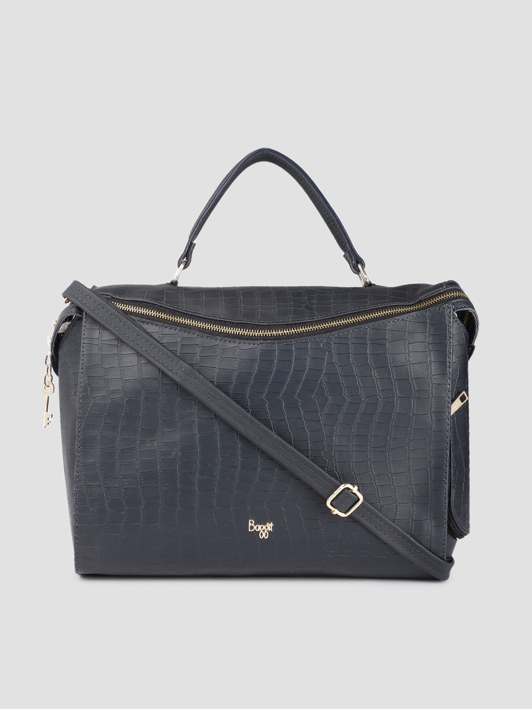 

Baggit Navy Blue Textured Structured Handheld Bag
