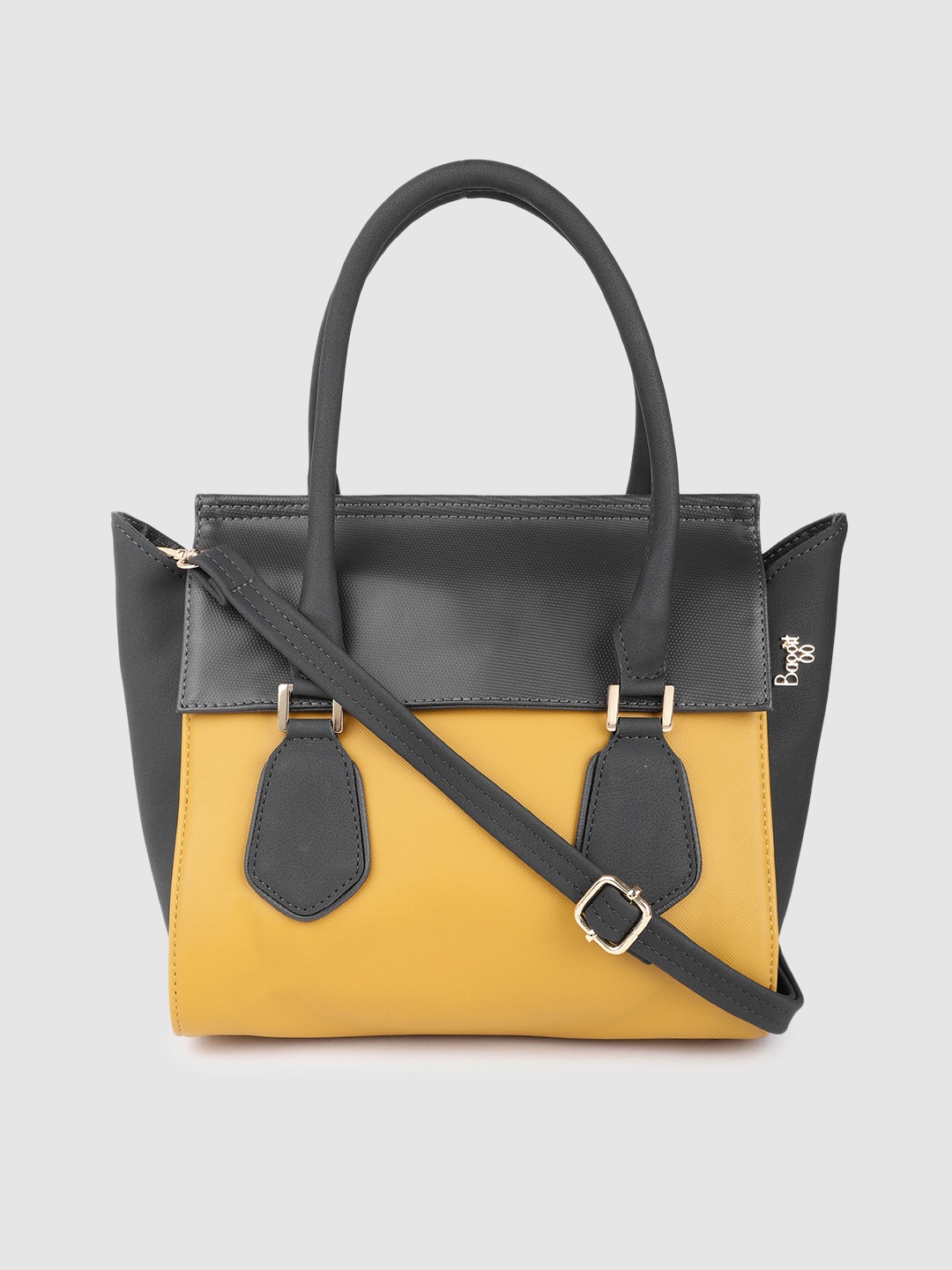 

Baggit Mustard Colourblocked Structured Handheld Bag