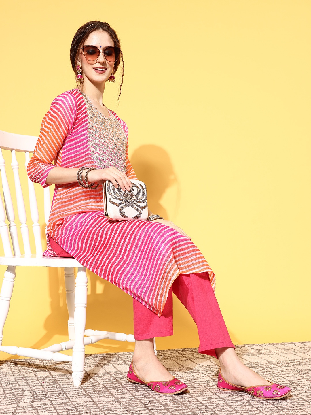 

Varanga Women Pink Cotton Tie & Dye 2.0 Kurta