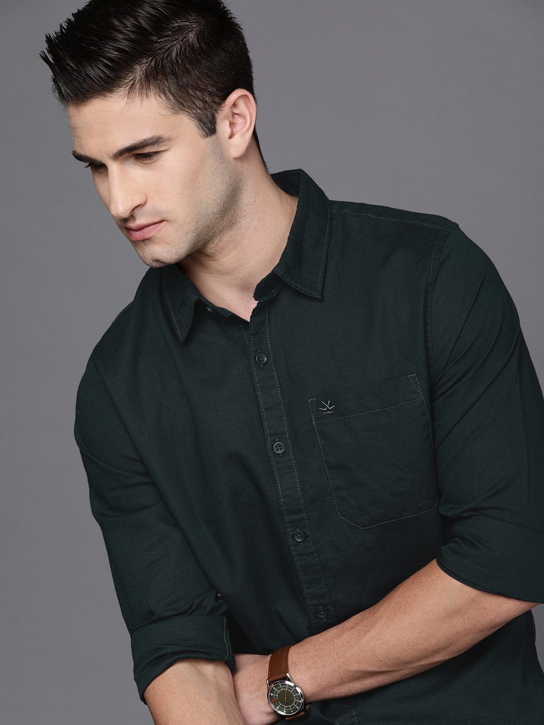 

WROGN Men Green Slim Fit Casual Shirt