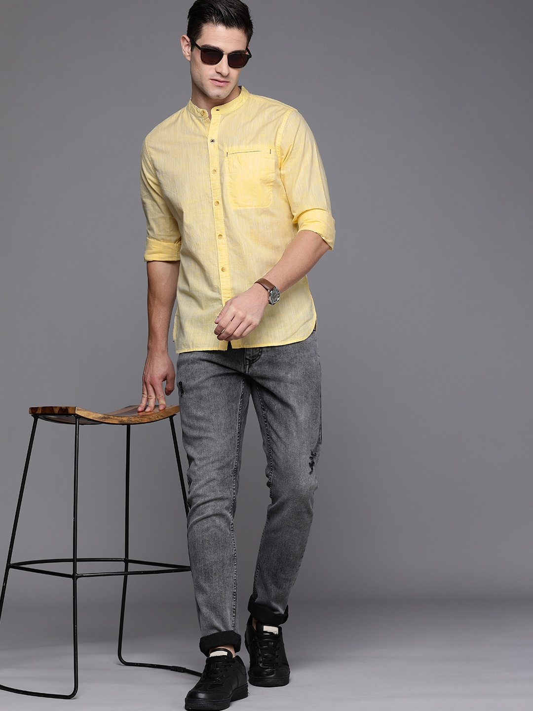 

WROGN Men Yellow Slim Fit Casual Shirt