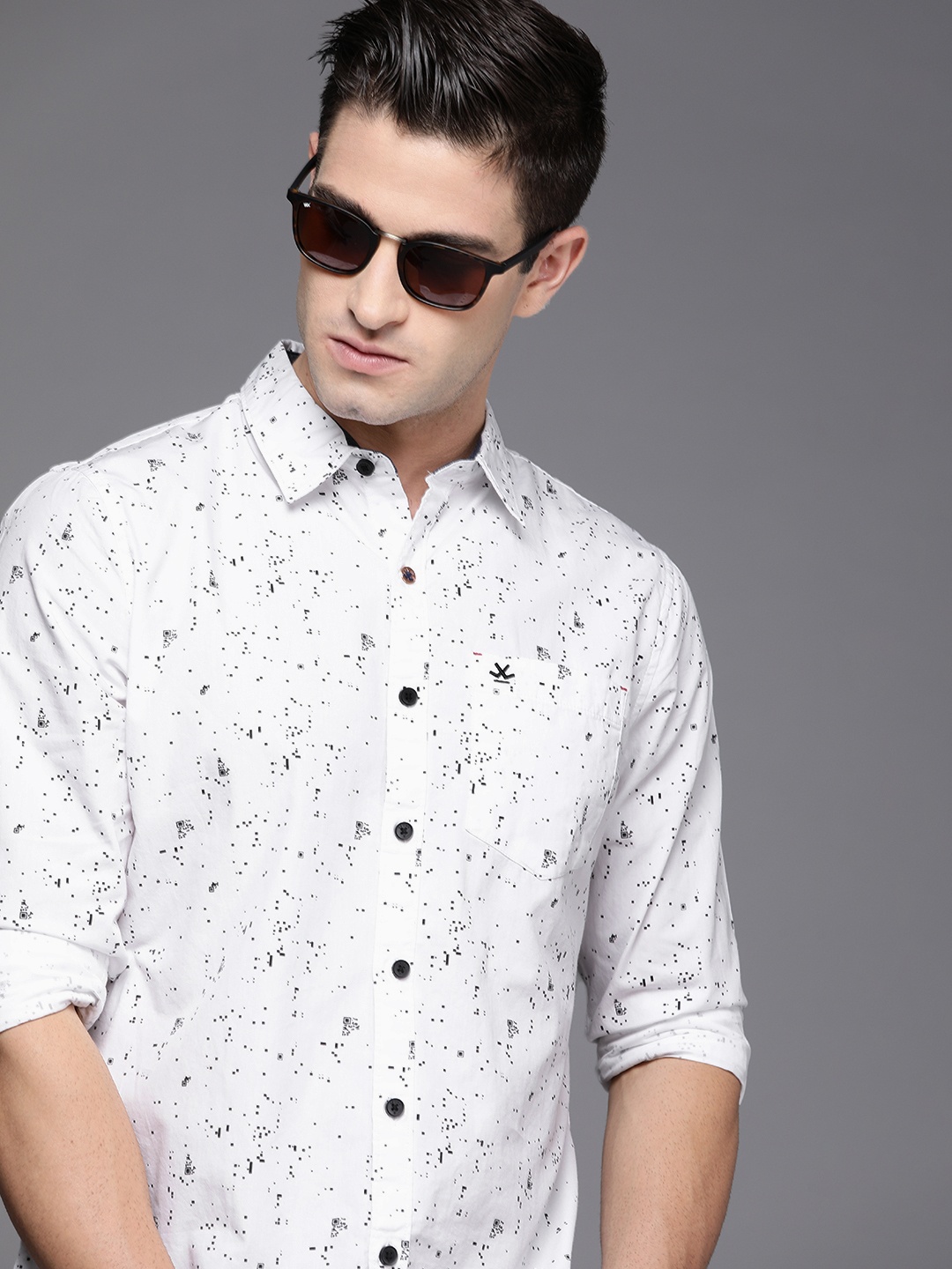 

WROGN Men White Slim Fit Printed Casual Shirt