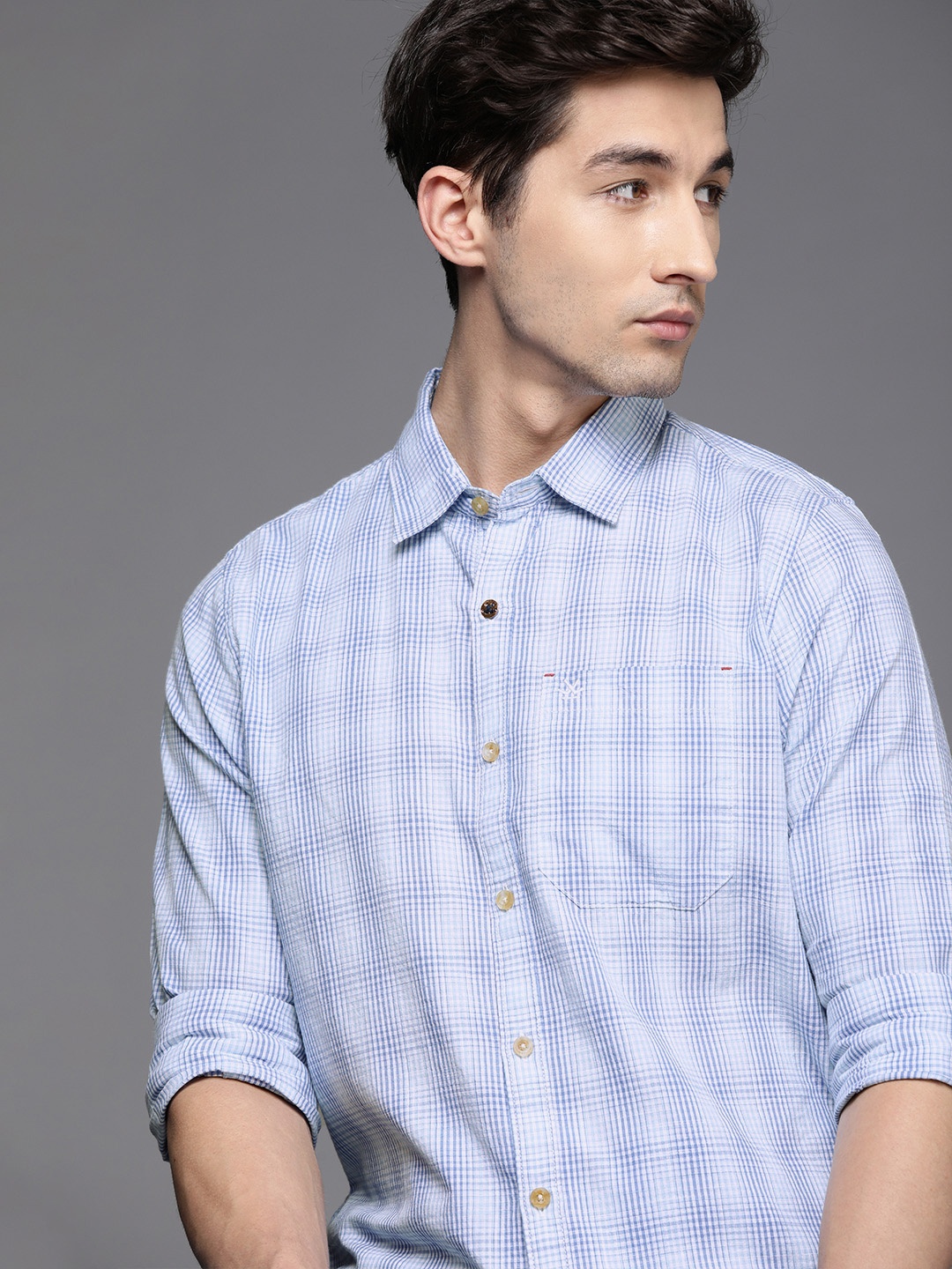 

WROGN Men Blue Slim Fit Checked Casual Shirt