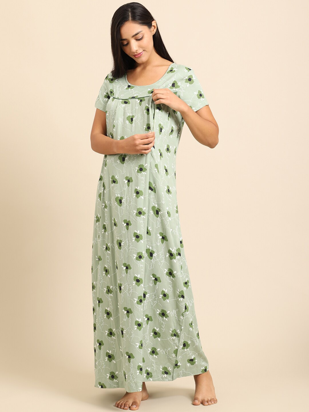 

Katn India Green Printed Maxi Nightdress