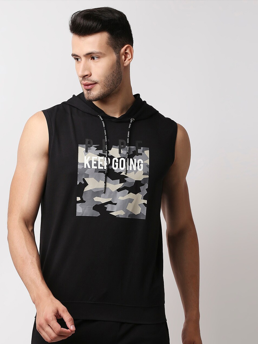 

Pepe Jeans Men Black & Grey Printed Slim Fit Cotton T-shirt