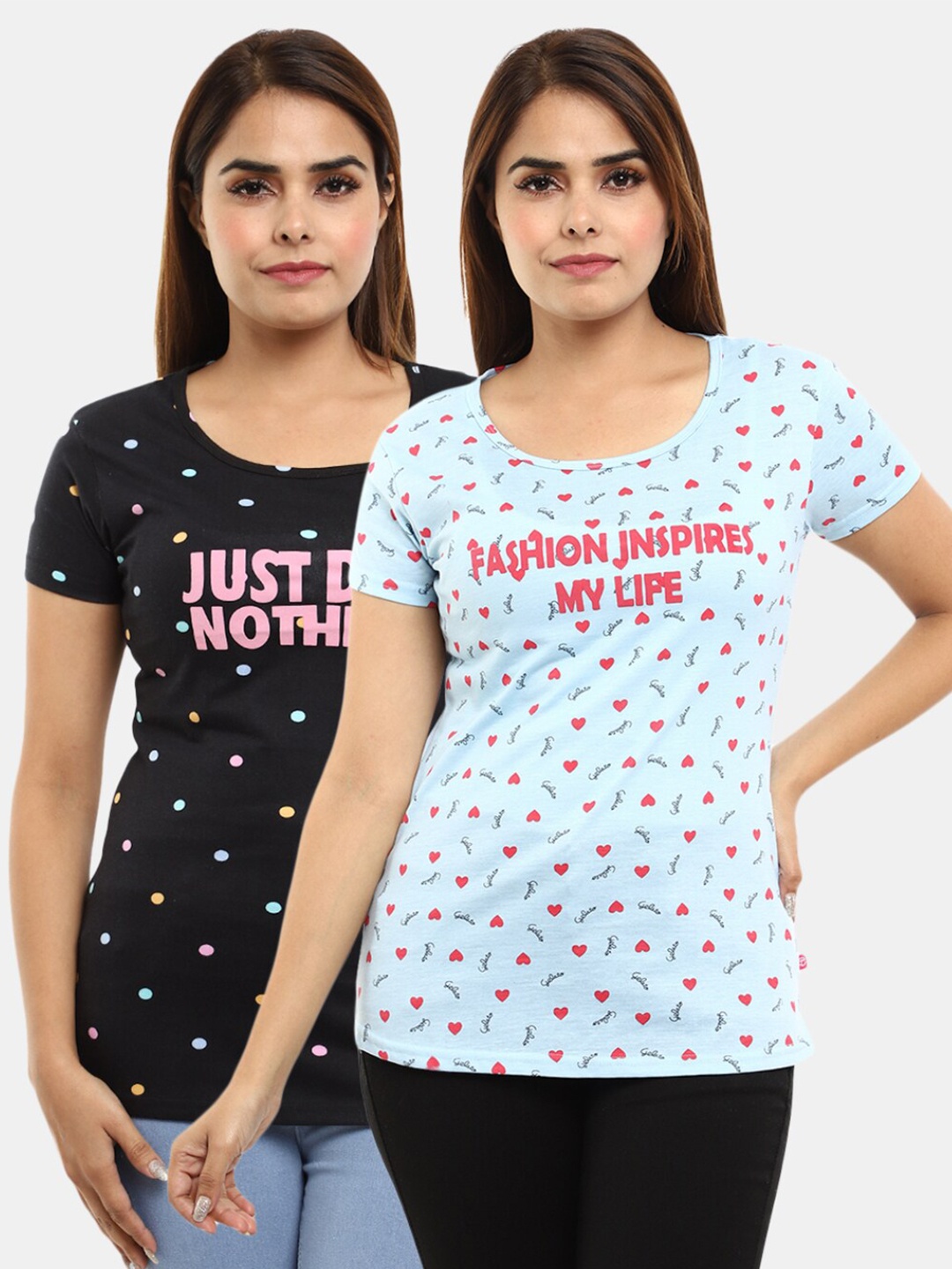 

V-Mart Women Blue 2 Printed Applique T-shirt
