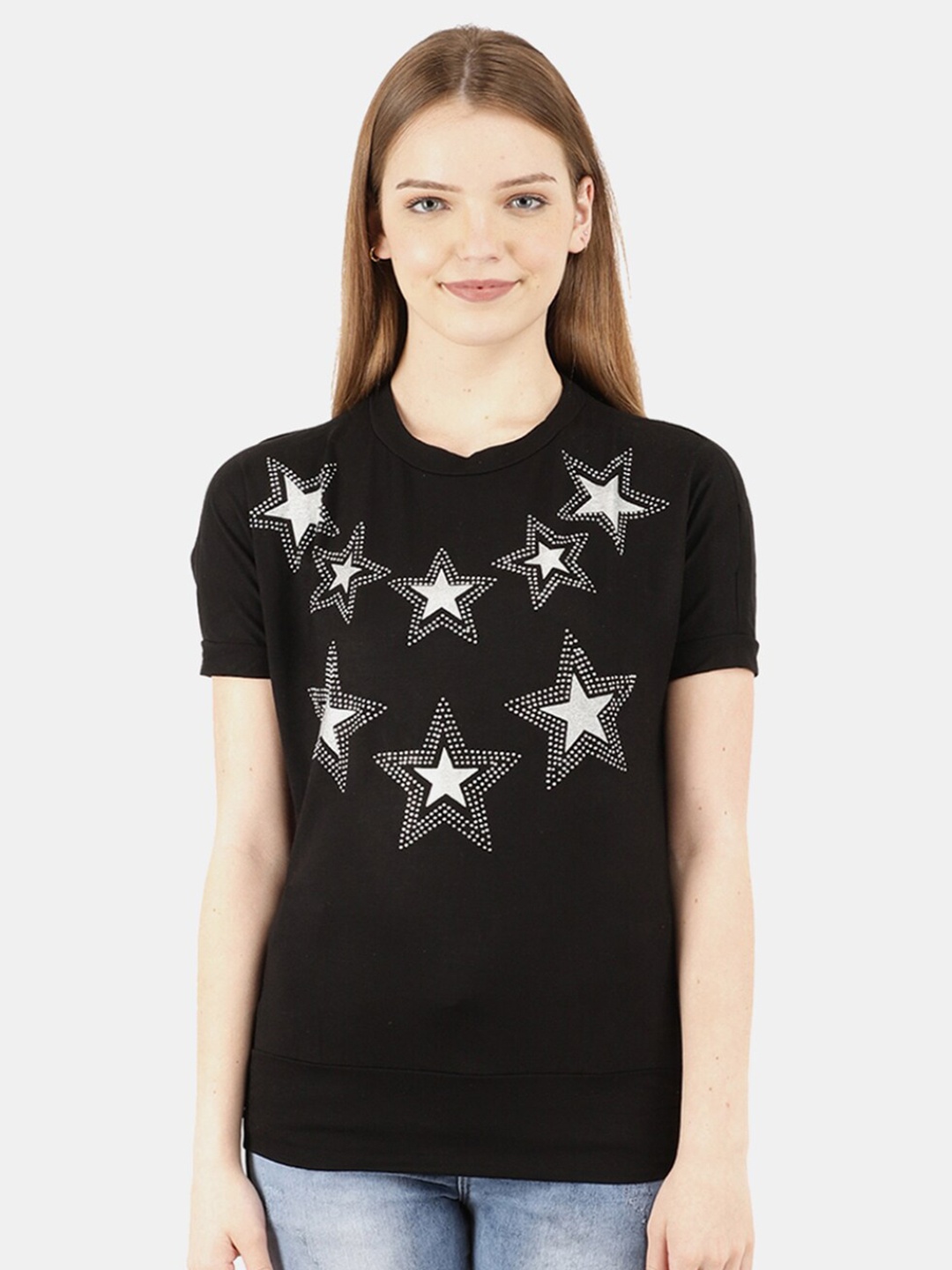 

V-Mart Women Black Printed T-shirt
