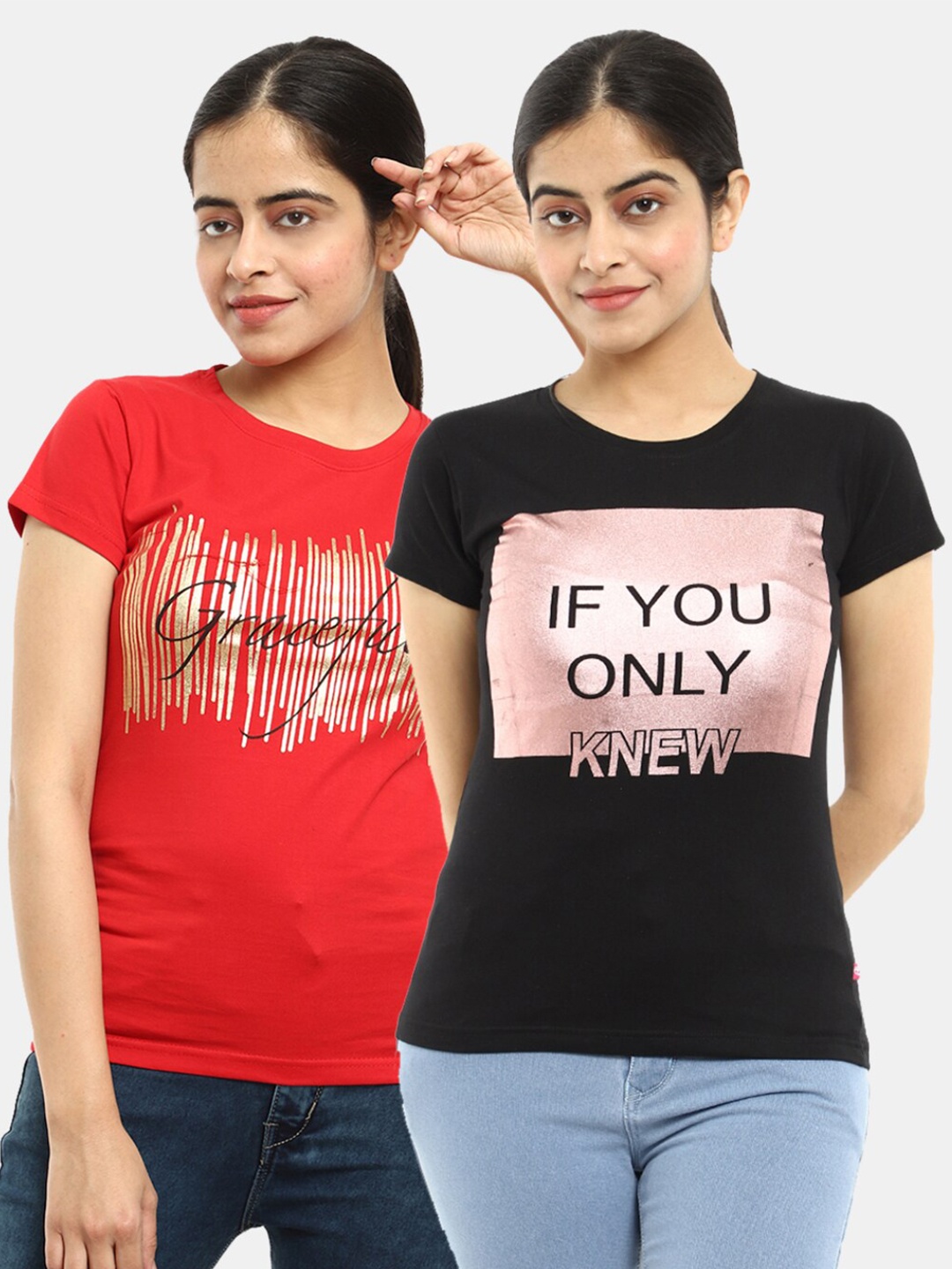 

V-Mart Women Black Typography 2 Printed Applique T-shirt
