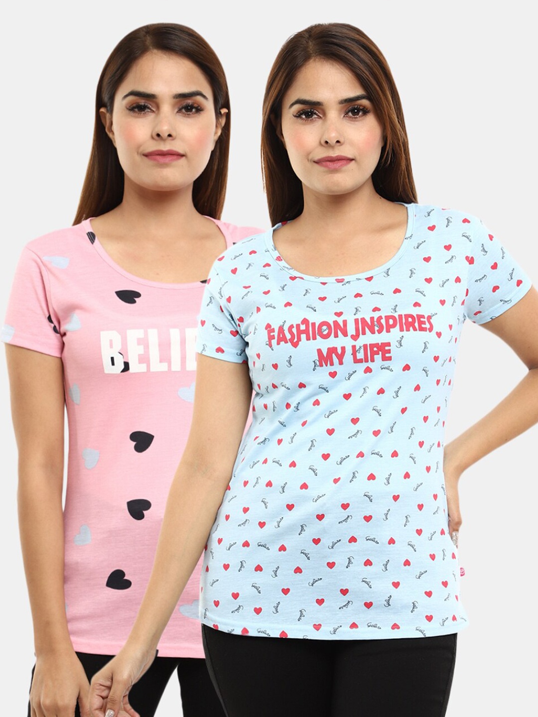 

V-Mart Women Pink 2 Printed T-shirt