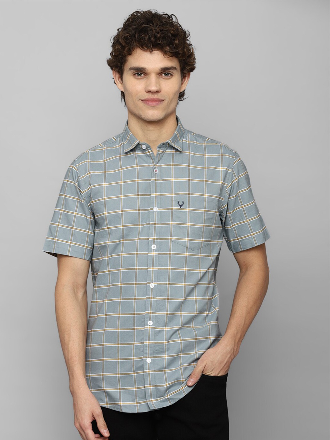 

Allen Solly Men Grey Slim Fit Checked Casual Shirt