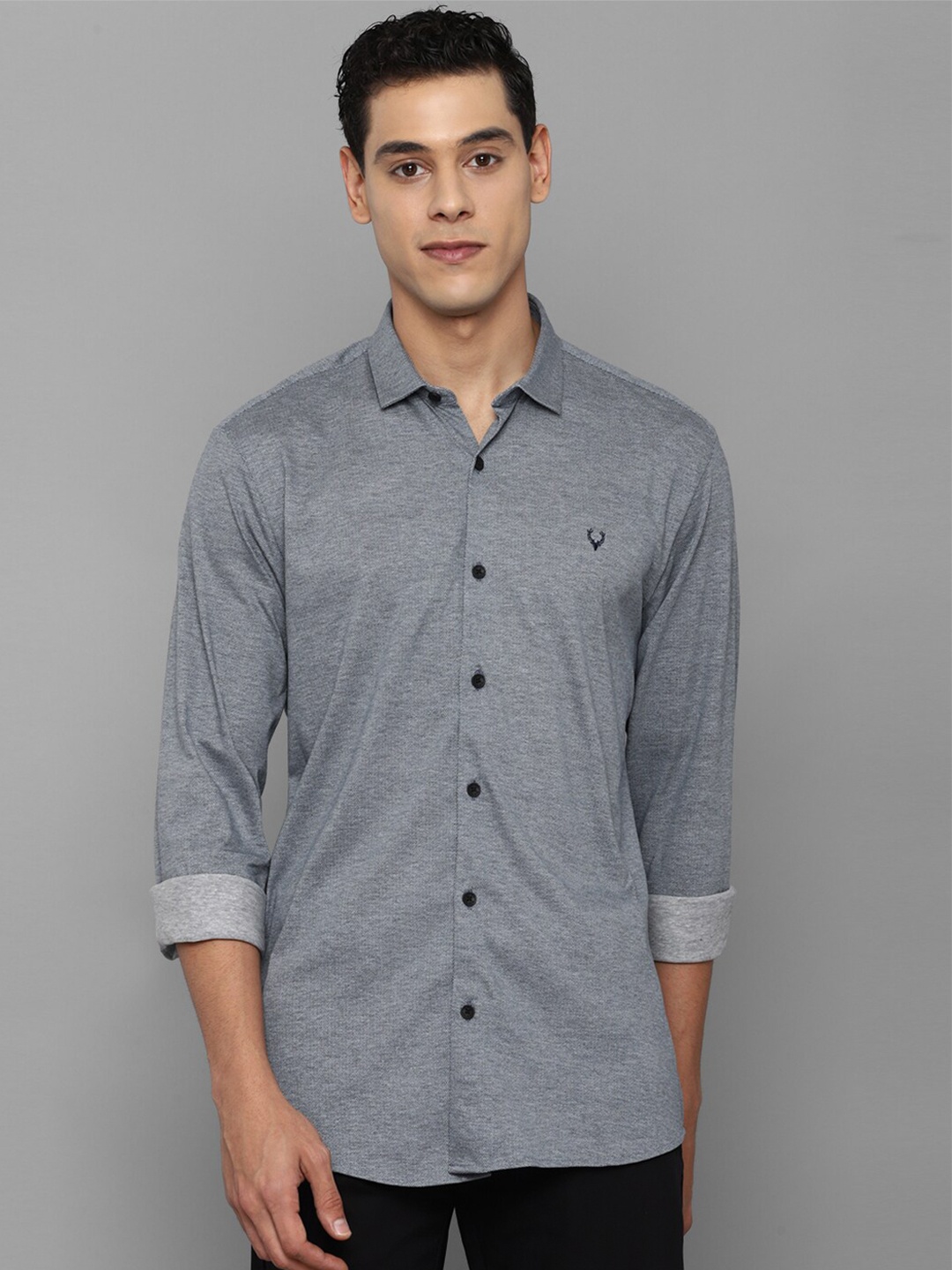 

Allen Solly Men Grey Slim Fit Printed Pure Cotton Casual Shirt
