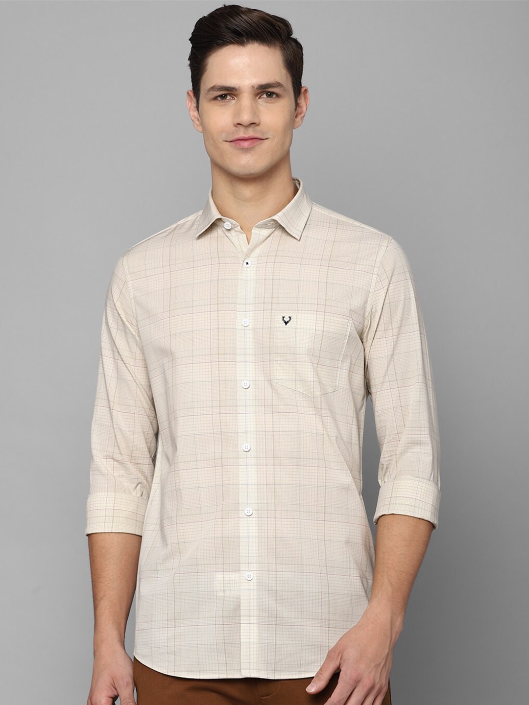 

Allen Solly Men Beige Slim Fit Checked Casual Shirt