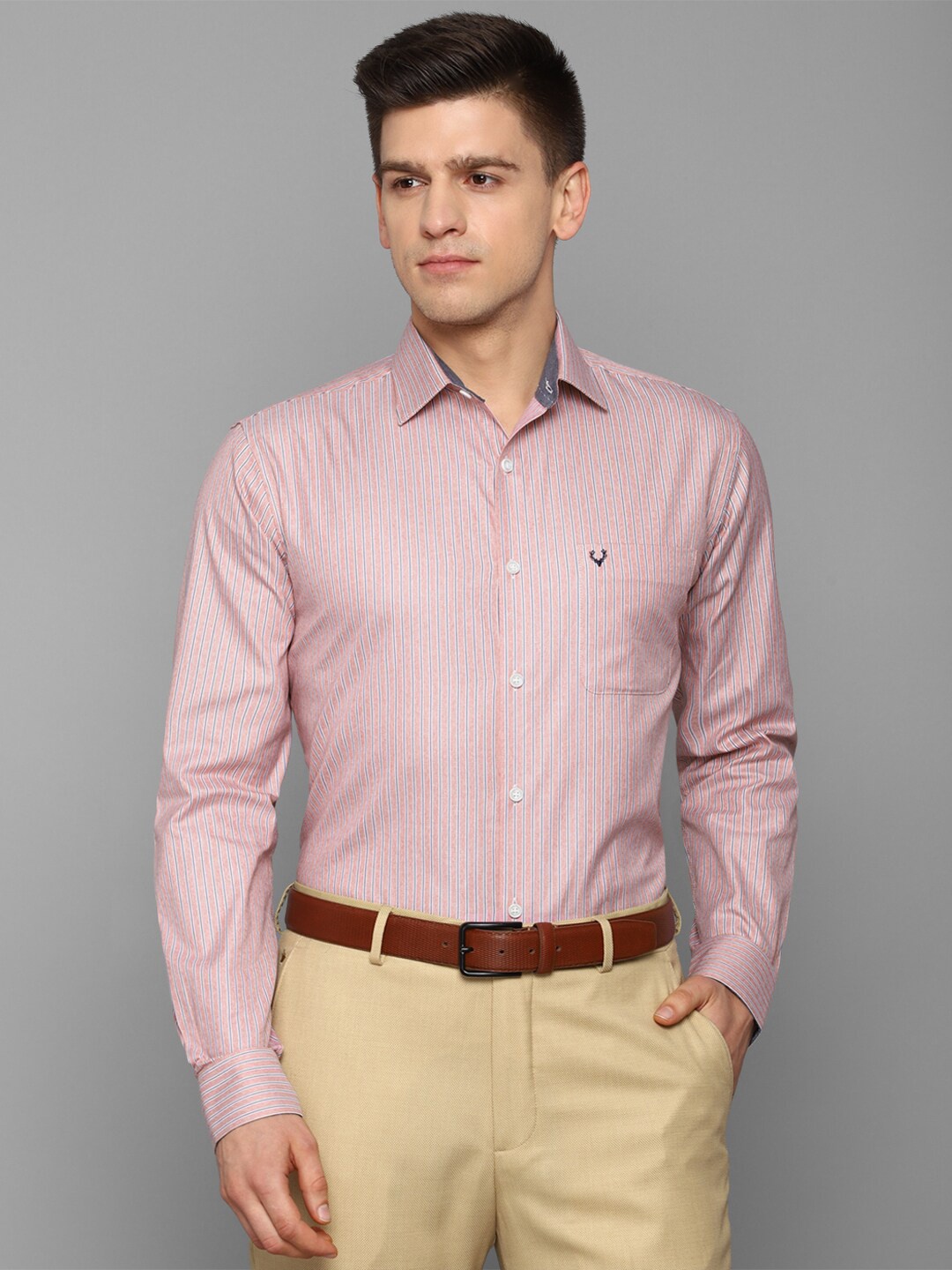 

Allen Solly Men Pink Slim Fit Checked Formal Shirt