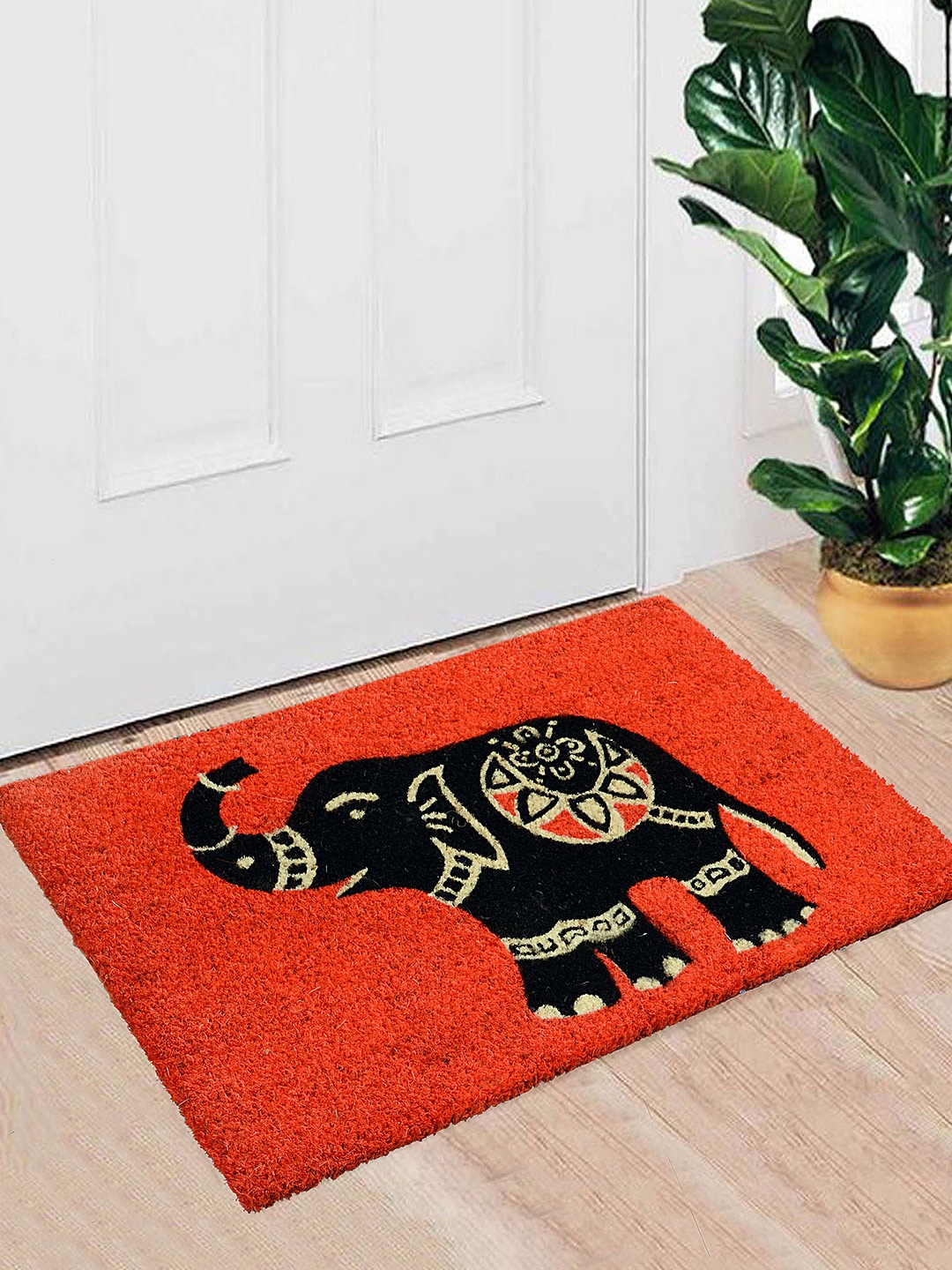 

Saral Home Orange Rectangular Anti-Skid Coir Printed Doormat