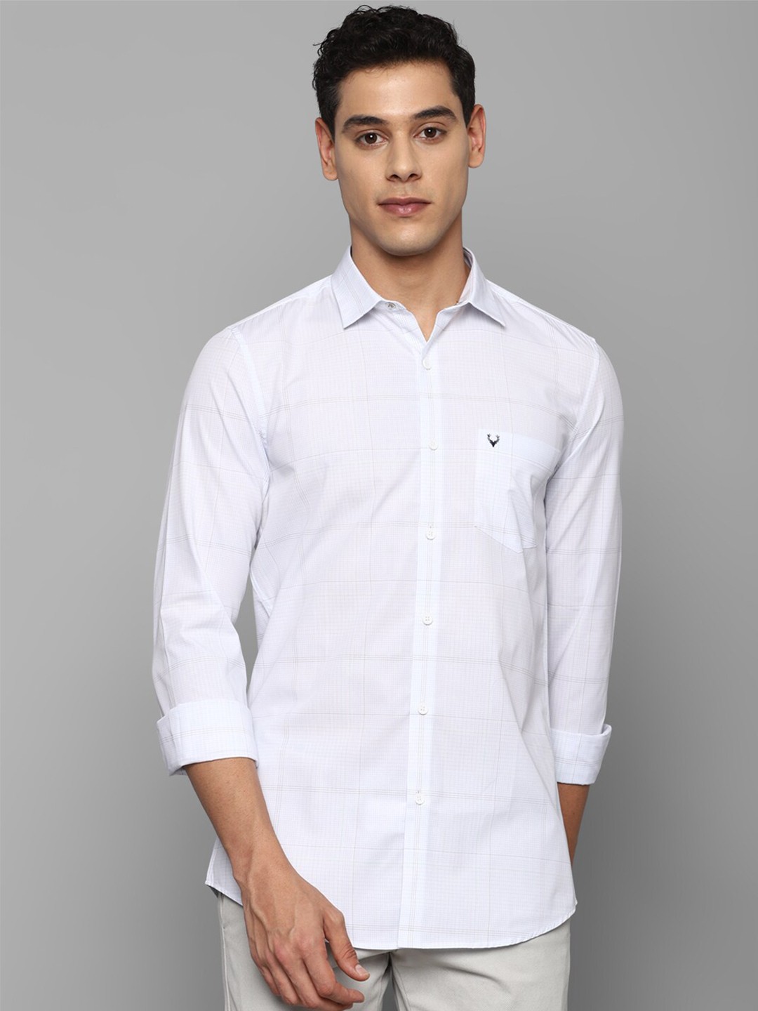 

Allen Solly Men White Slim Fit Windowpane Checks Checked Casual Shirt