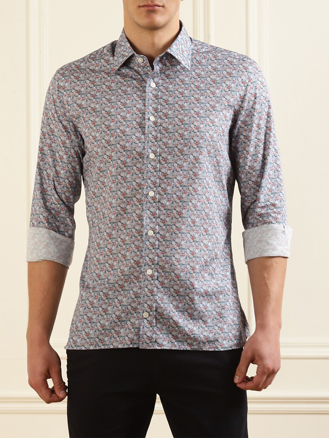

HACKETT LONDON Men Grey Floral Printed Cotton Casual Shirt