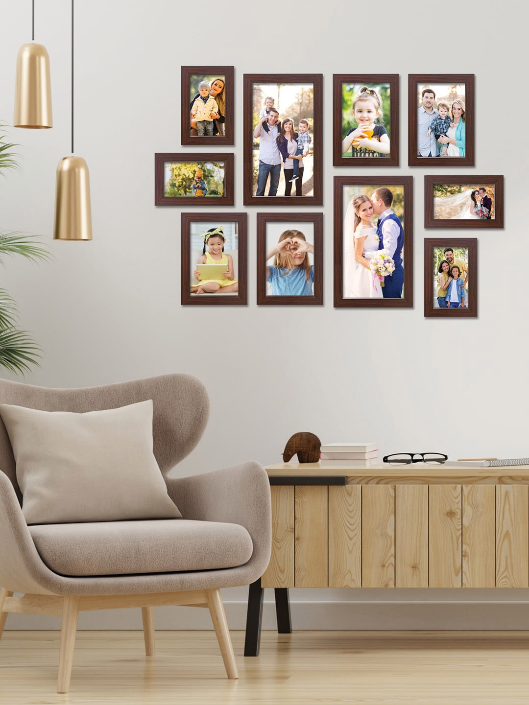 

RANDOM Set Of 10 Individual Photo Frames, Brown