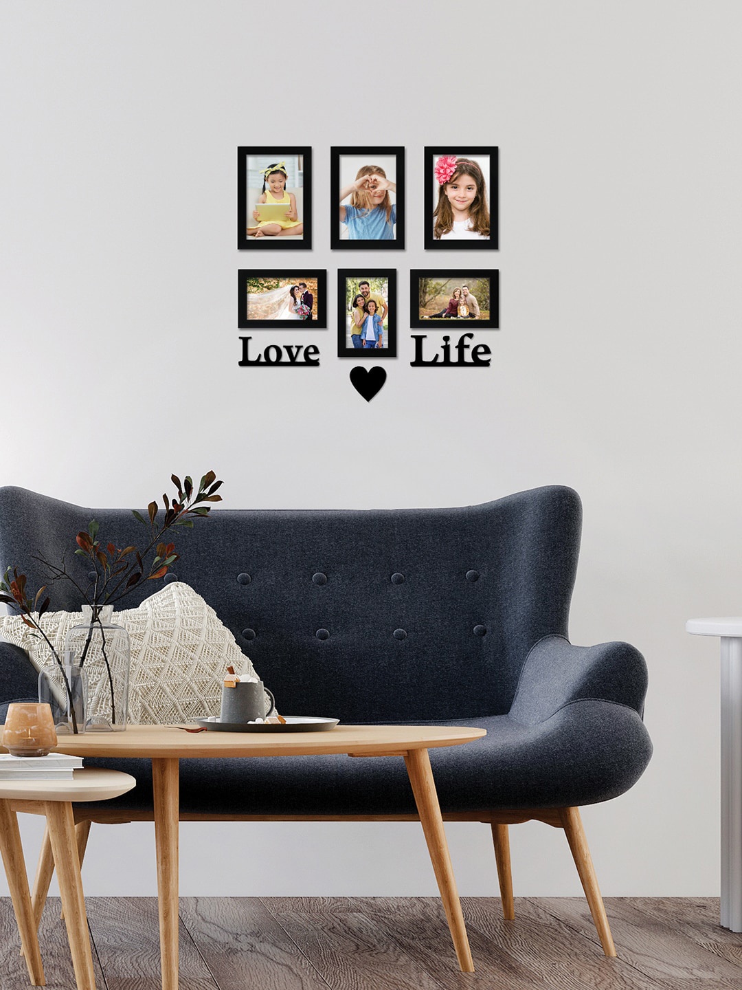 

RANDOM Set of 6 Black Individual Photo Frames with Love, Life & Heart