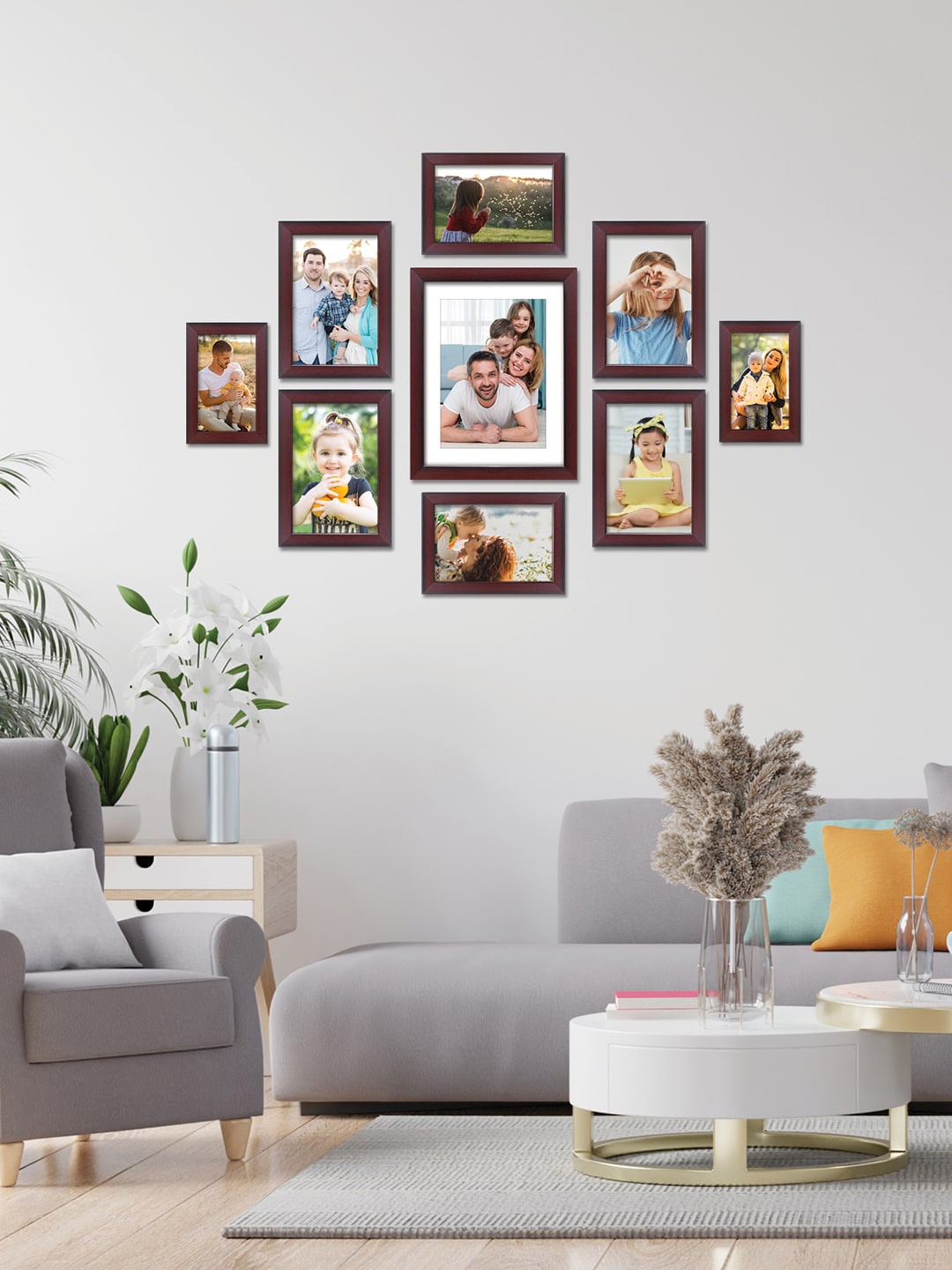 

RANDOM Set Of 9 Brown Solid Individual photo frames
