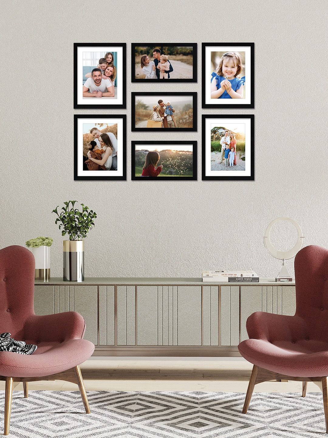 

RANDOM Set of 7 Black Solid Rectangle Photo Frames