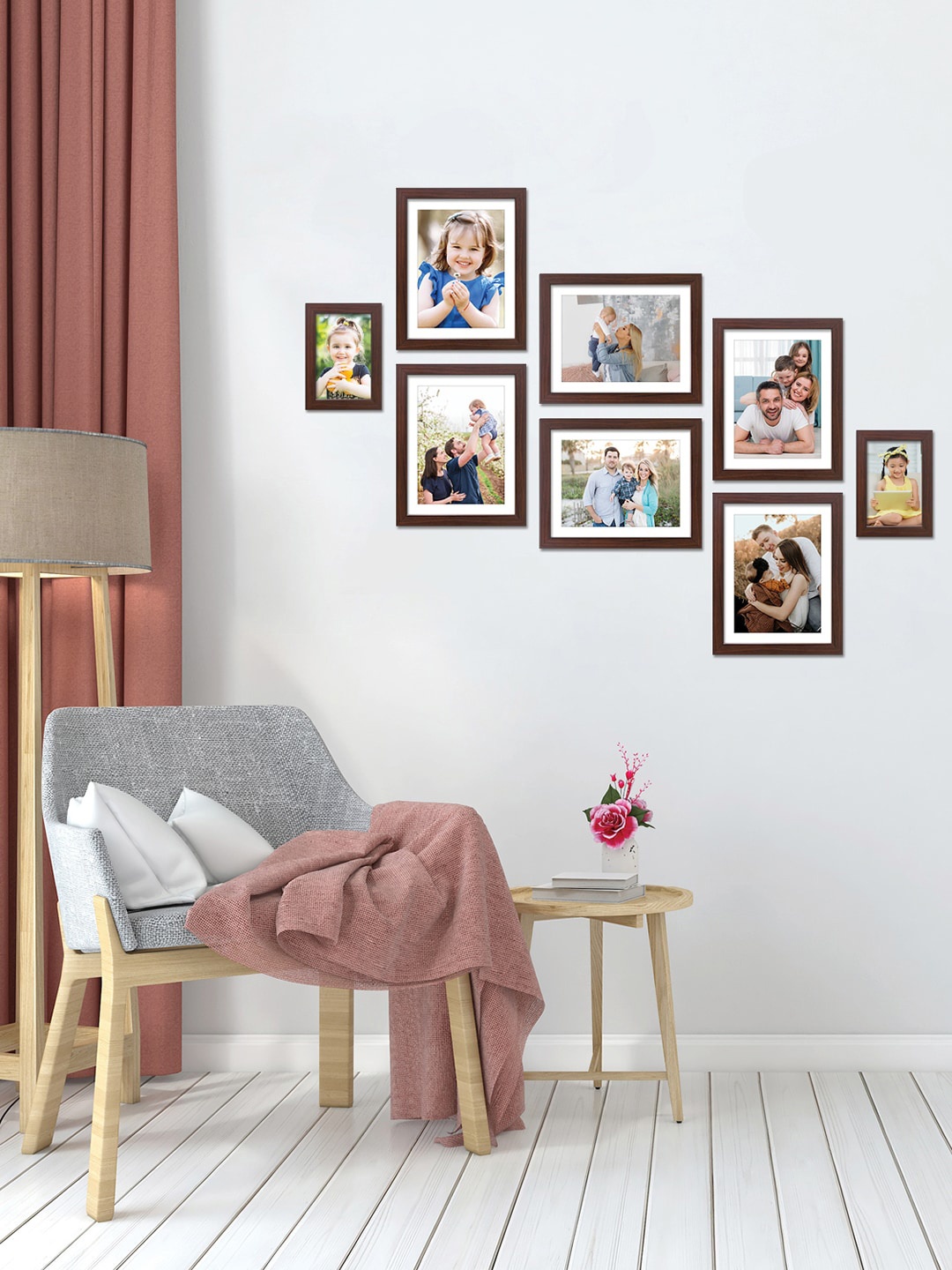 

RANDOM Set Of 8 Brown Solid Rectangle Photo Frames