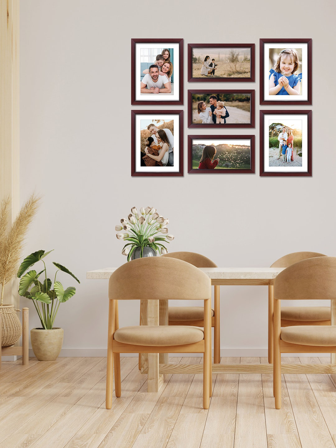 

RANDOM Set Of 7 Brown & White Wooden Photo Frames
