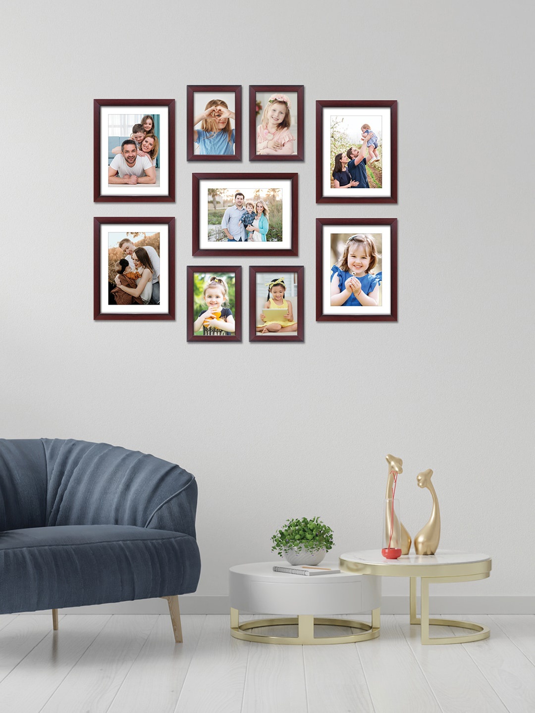 

RANDOM Set Of 9 Brown Solid Wood Wall Photo Frames