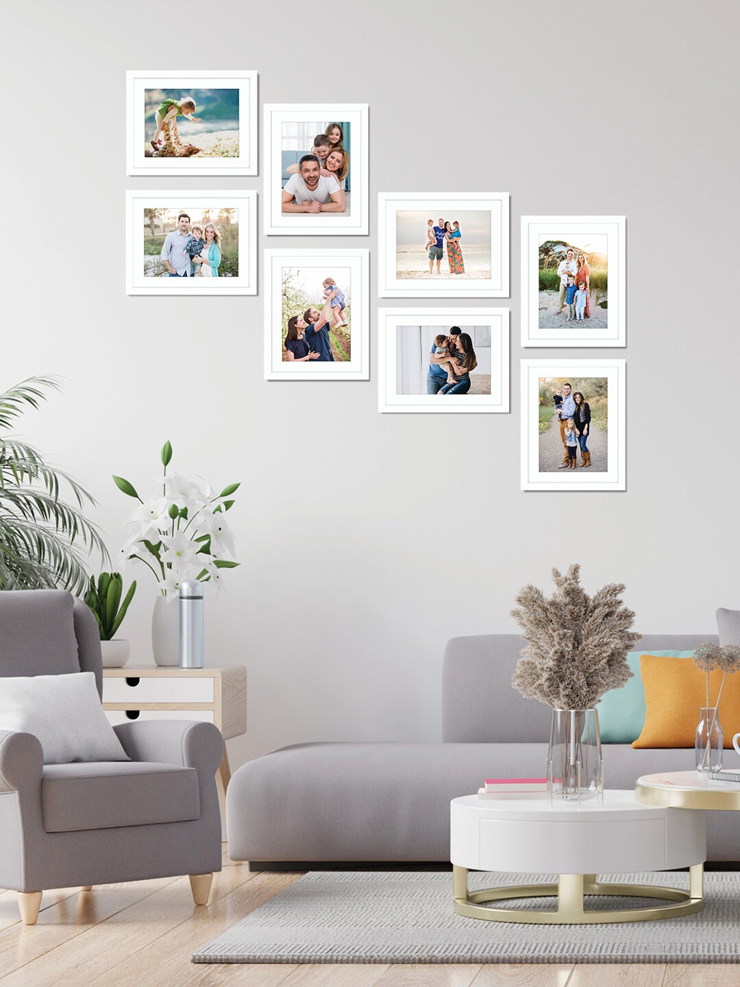 

RANDOM White Set Of 8 Solid Individual Wall Photo Frames