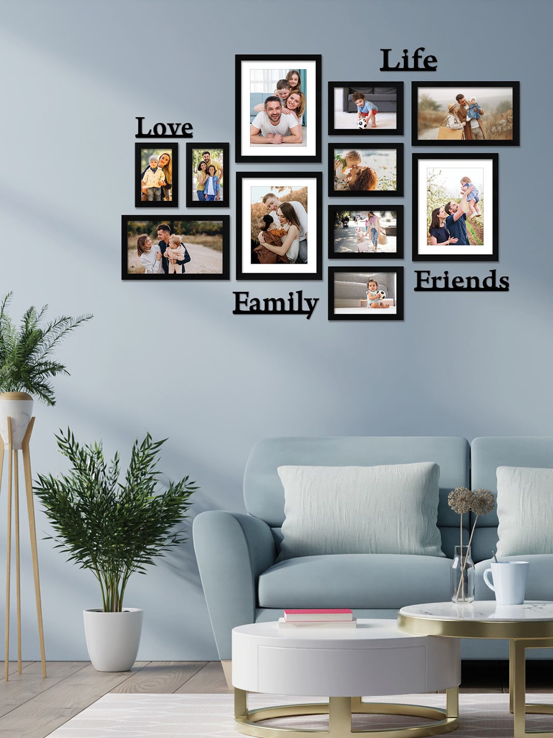 

RANDOM Set Of 11 Brown Solid Individual Photo Frames, Black