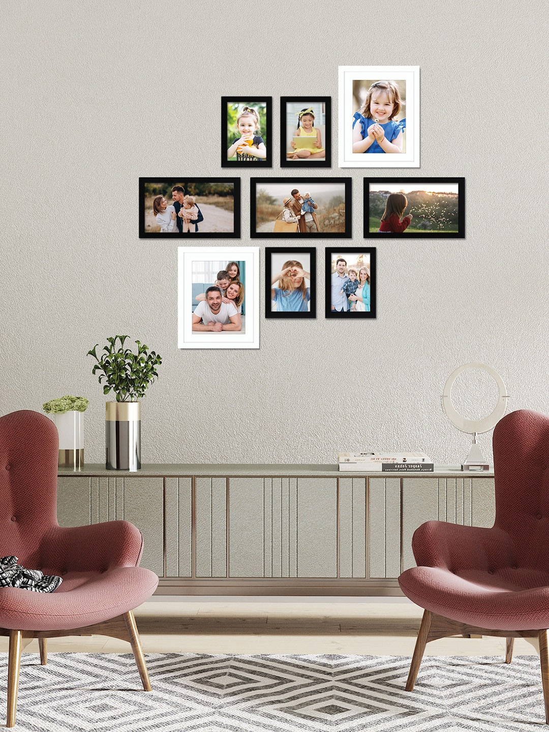 

RANDOM Set Of 9 Black & White Solid Individual Photo Frames