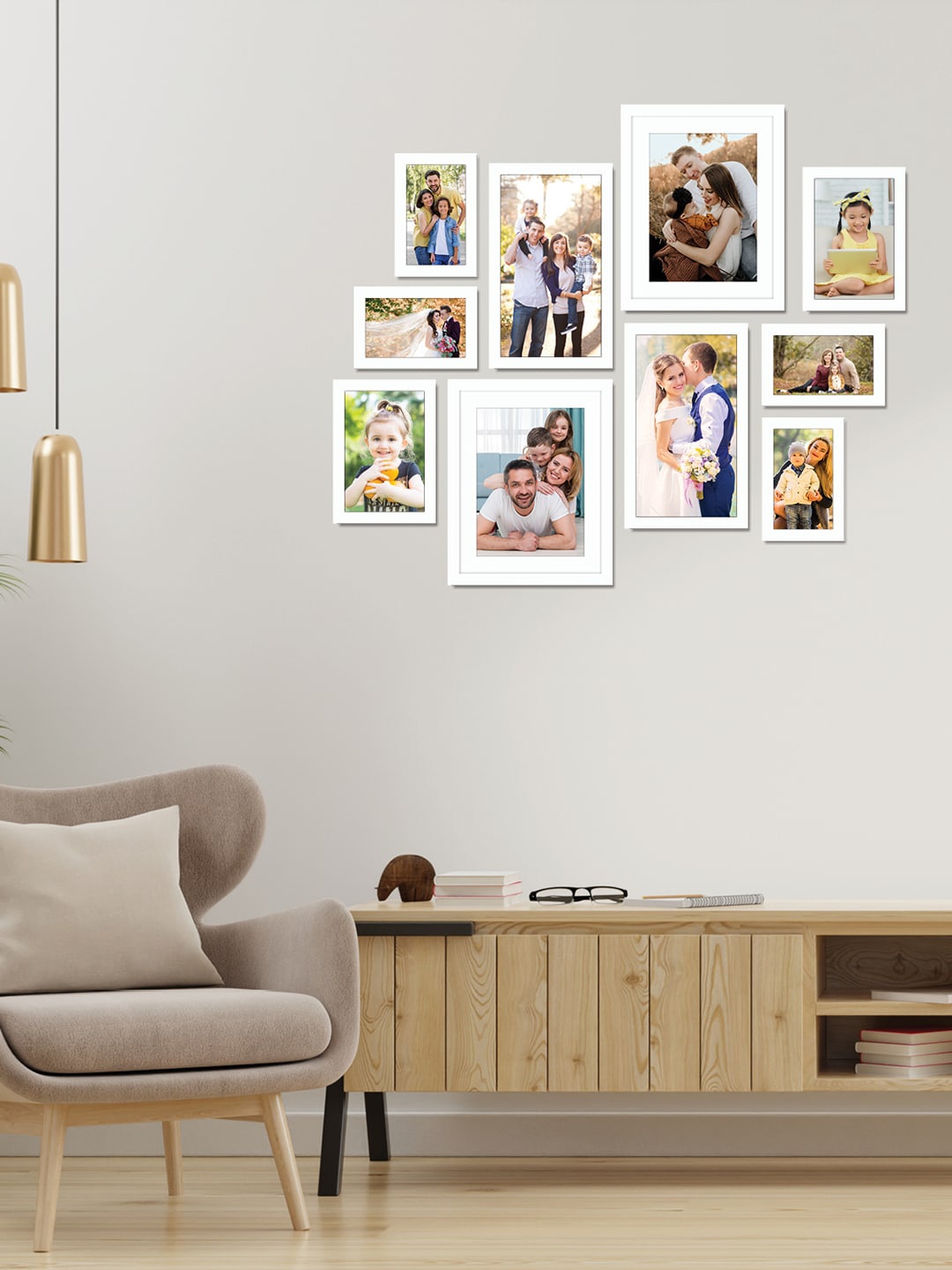 

RANDOM Set Of 10 White & Blue & Wooden Photo Frames