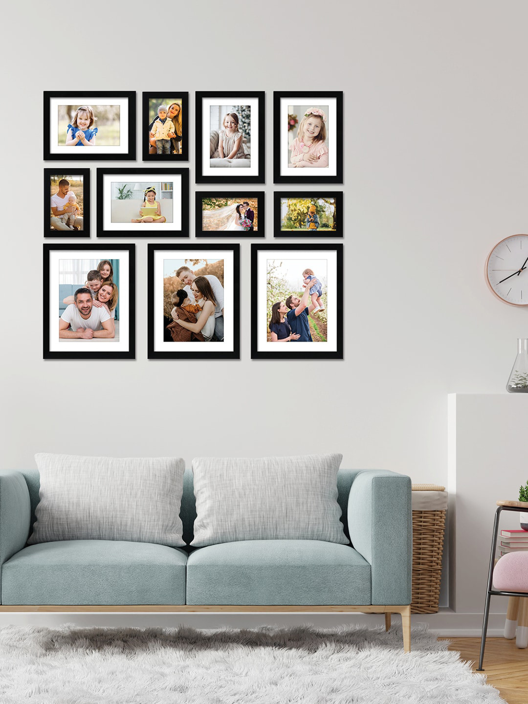 

RANDOM Set of 11 Individual photo frames, Black