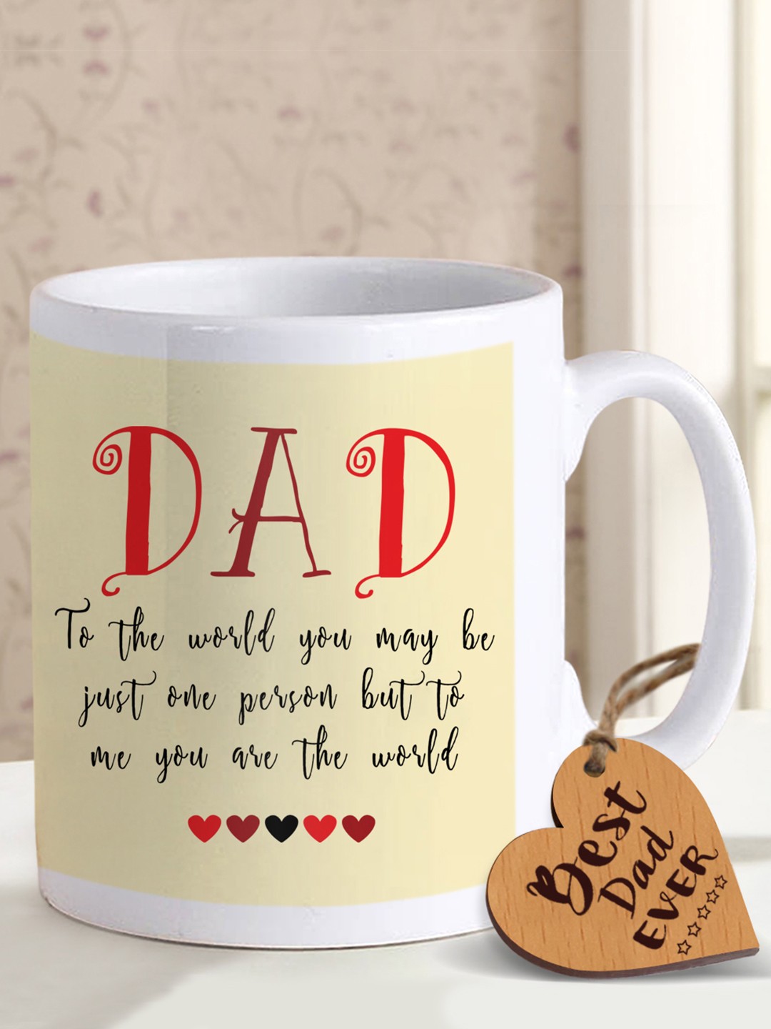 

TIED RIBBONS Red & Black Fathers Day Printed Coffee Mug (325 ml) with Wooden Tag
