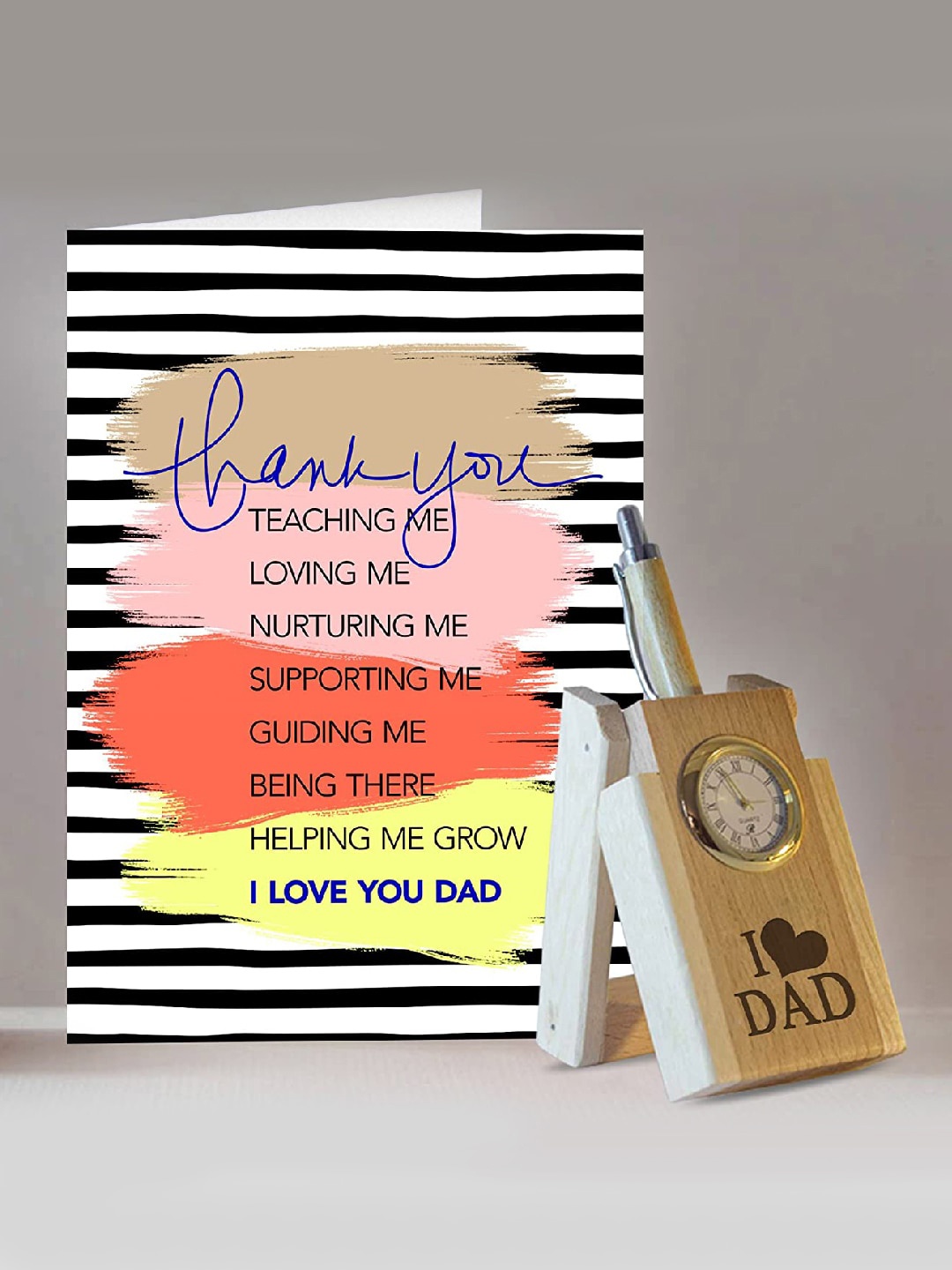

TIED RIBBONS White & Brown Fathers Day Gift Pen Stand with Pen & Greeting Card