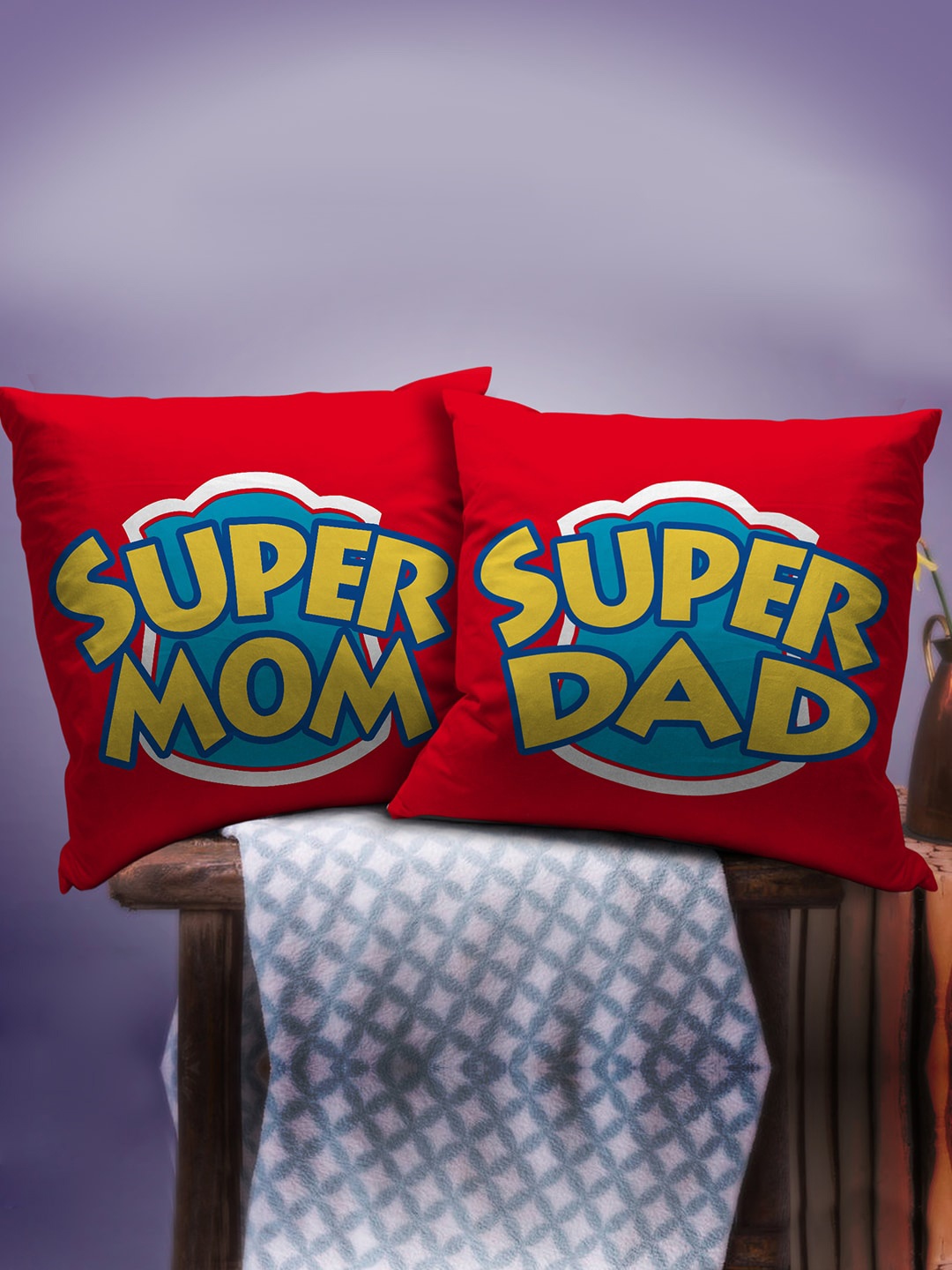 

TIED RIBBONS Set Of 2 Multicolored Mom Dad Printed Cushions Home Gift Sets, Multi