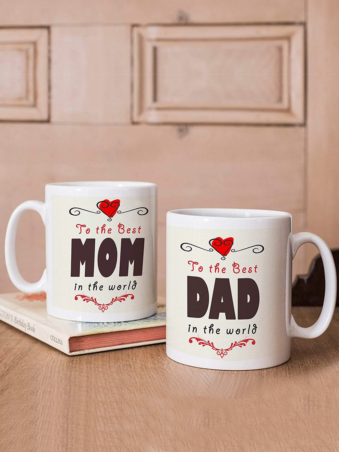 

TIED RIBBONS Set of 2 White Printed Coffee Mug Gift Set