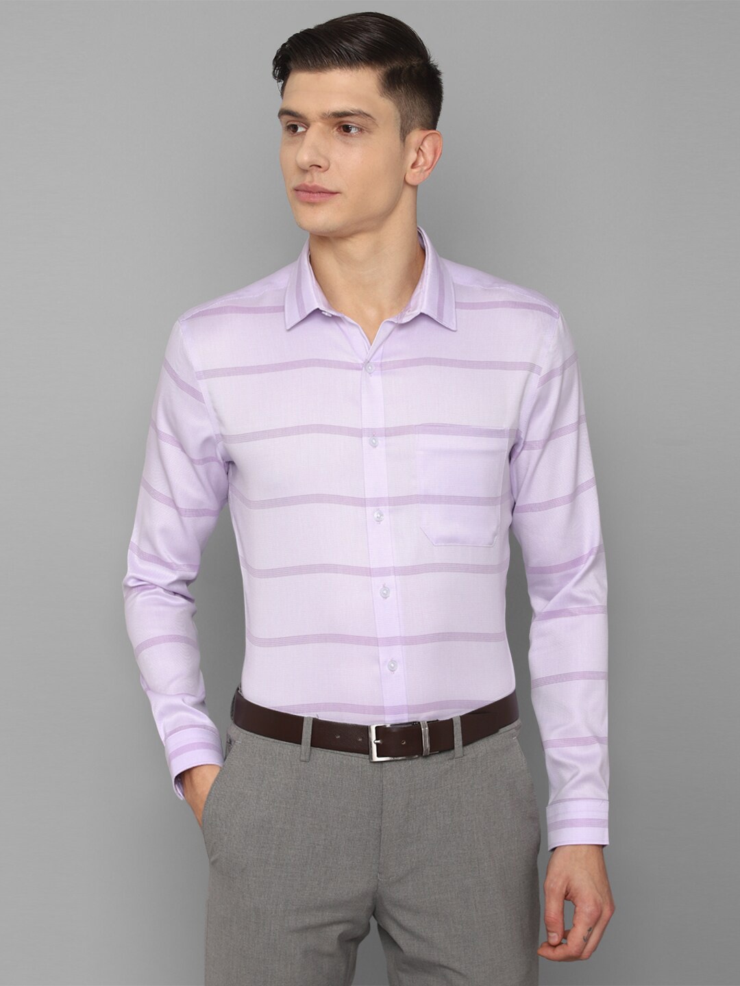 

Louis Philippe Men Purple Slim Fit Horizontal Stripes Striped Formal Shirt