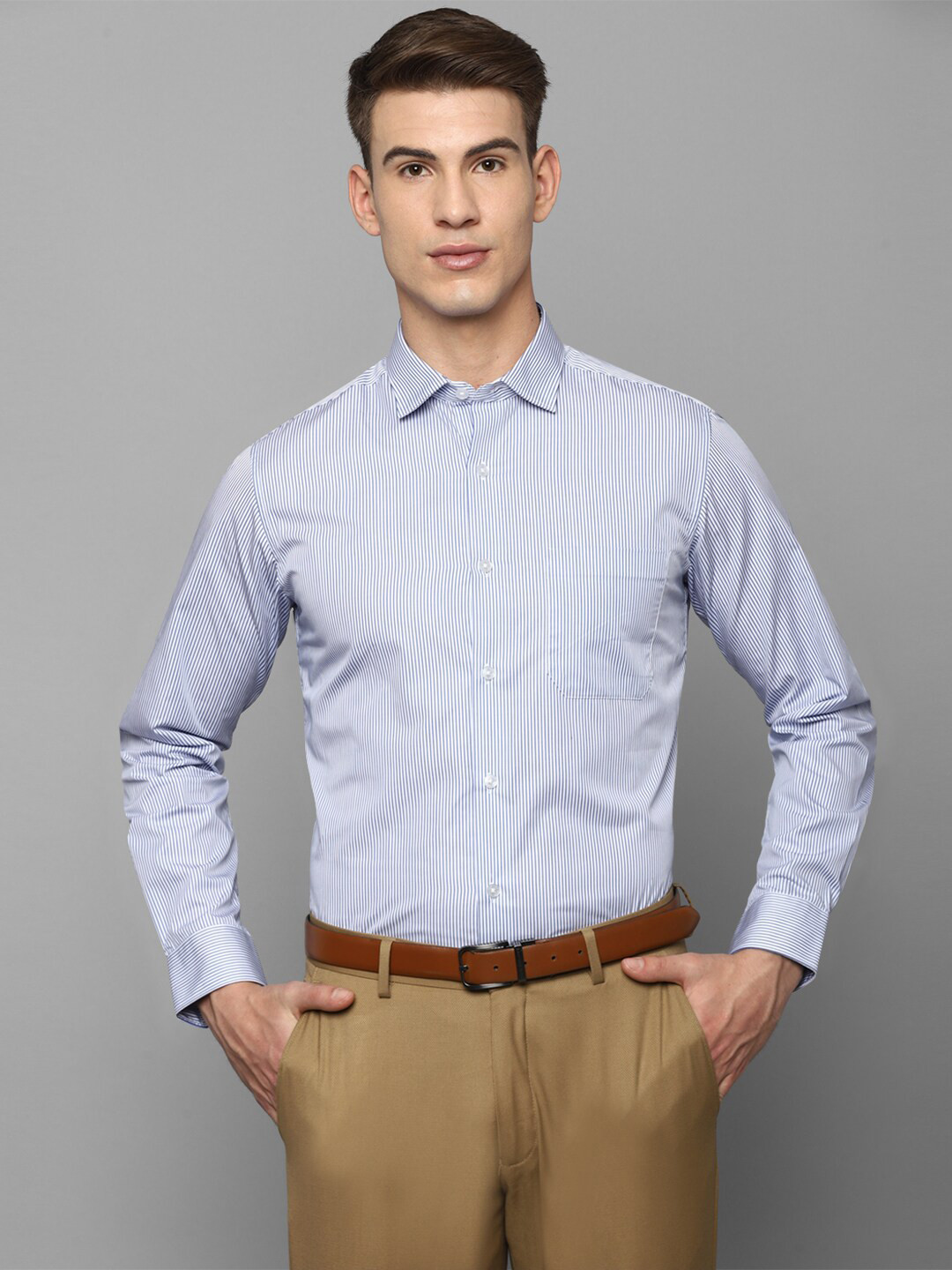 

Louis Philippe Men Blue Slim Fit Striped Formal Shirt