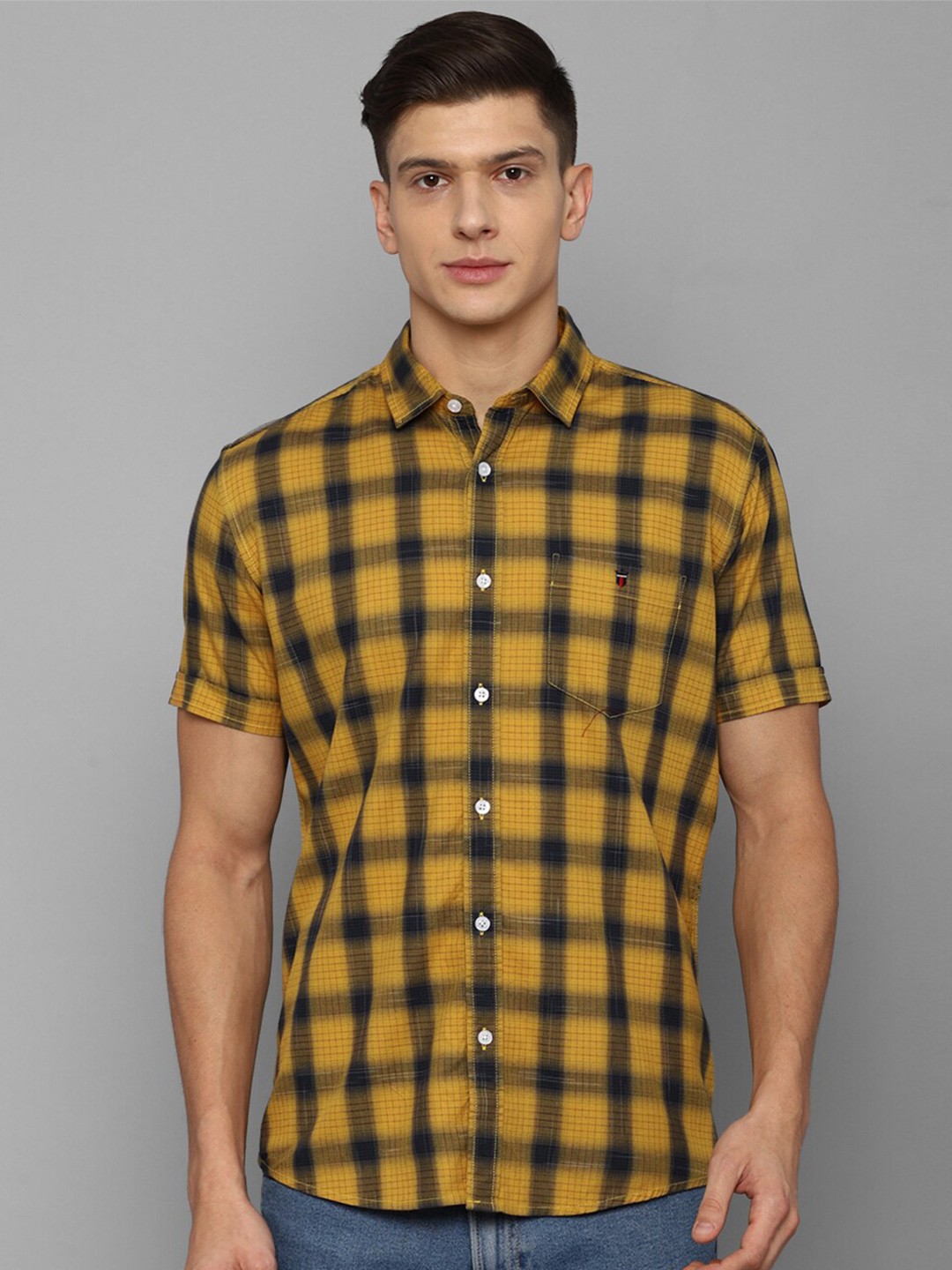 

Louis Philippe Jeans Men Yellow Slim Fit Checked Casual Shirt