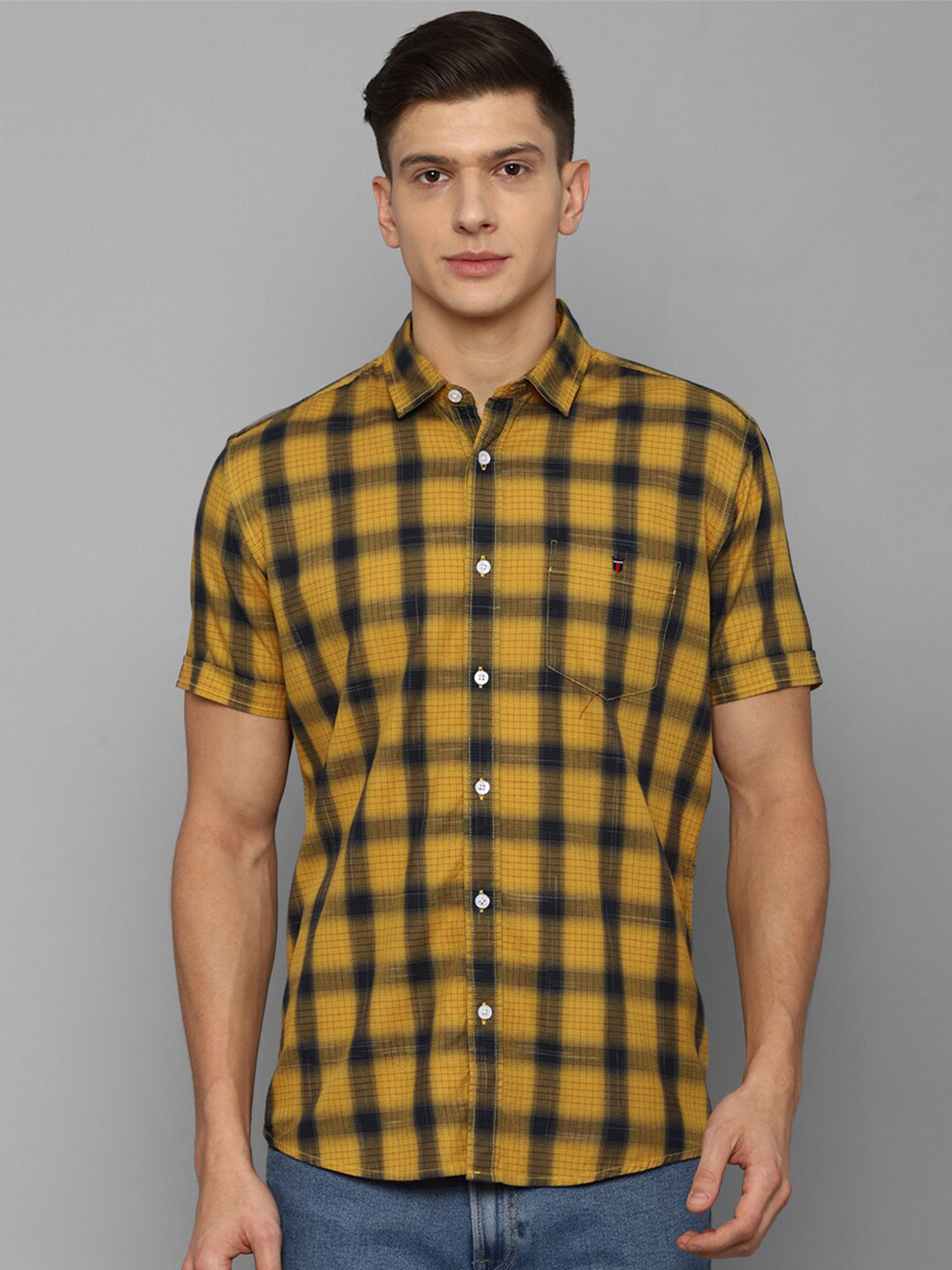 

Louis Philippe Jeans Men Yellow Slim Fit Checked Casual Shirt