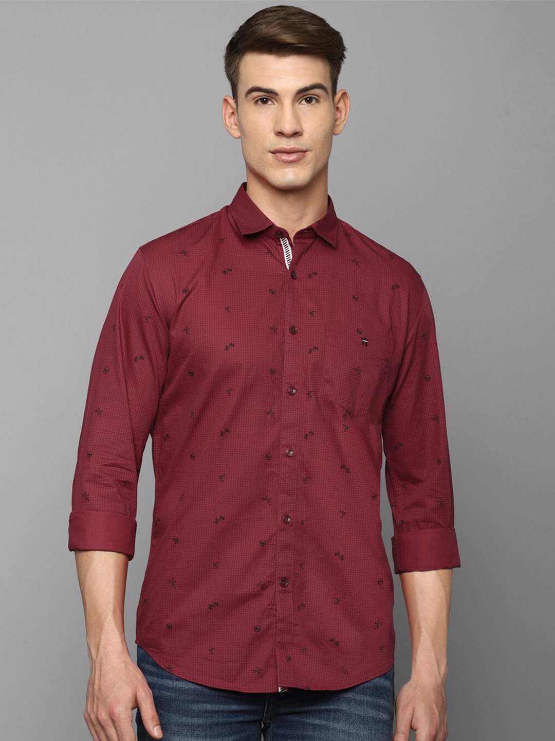 

Louis Philippe Sport Men Maroon Slim Fit Micro Checks Printed Casual Shirt