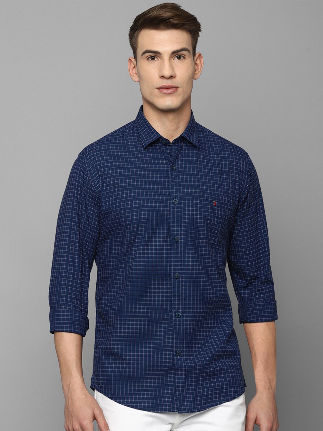 

Louis Philippe Sport Men Navy Blue Slim Fit Grid Tattersall Checks Checked Casual Shirt