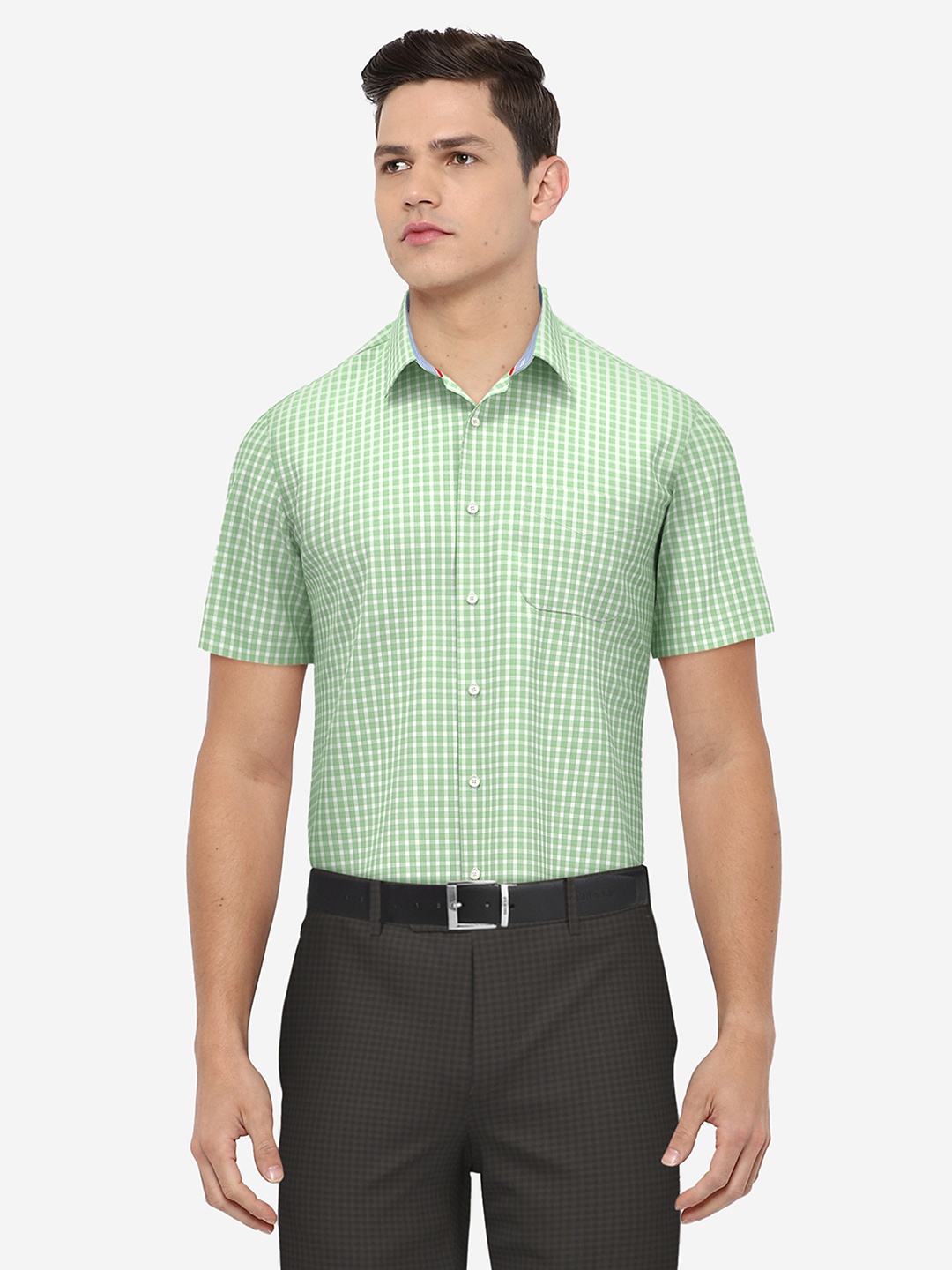 

Peter England Men Green Checked Formal Shirt