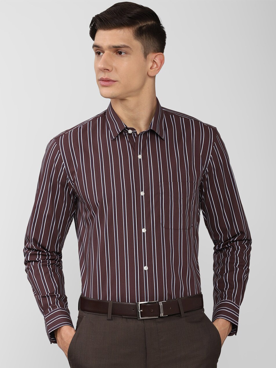

Peter England Men Brown Striped Formal Shirt