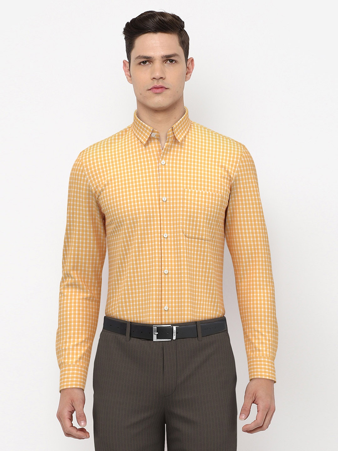 

Peter England Men Yellow Slim Fit Gingham Checked Formal Shirt