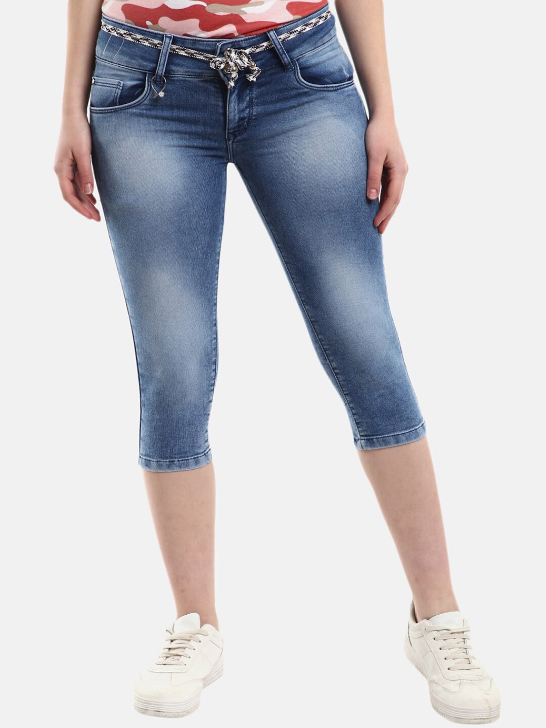 

V-Mart Women Blue Cotton Polyester Knitted Denim Capris