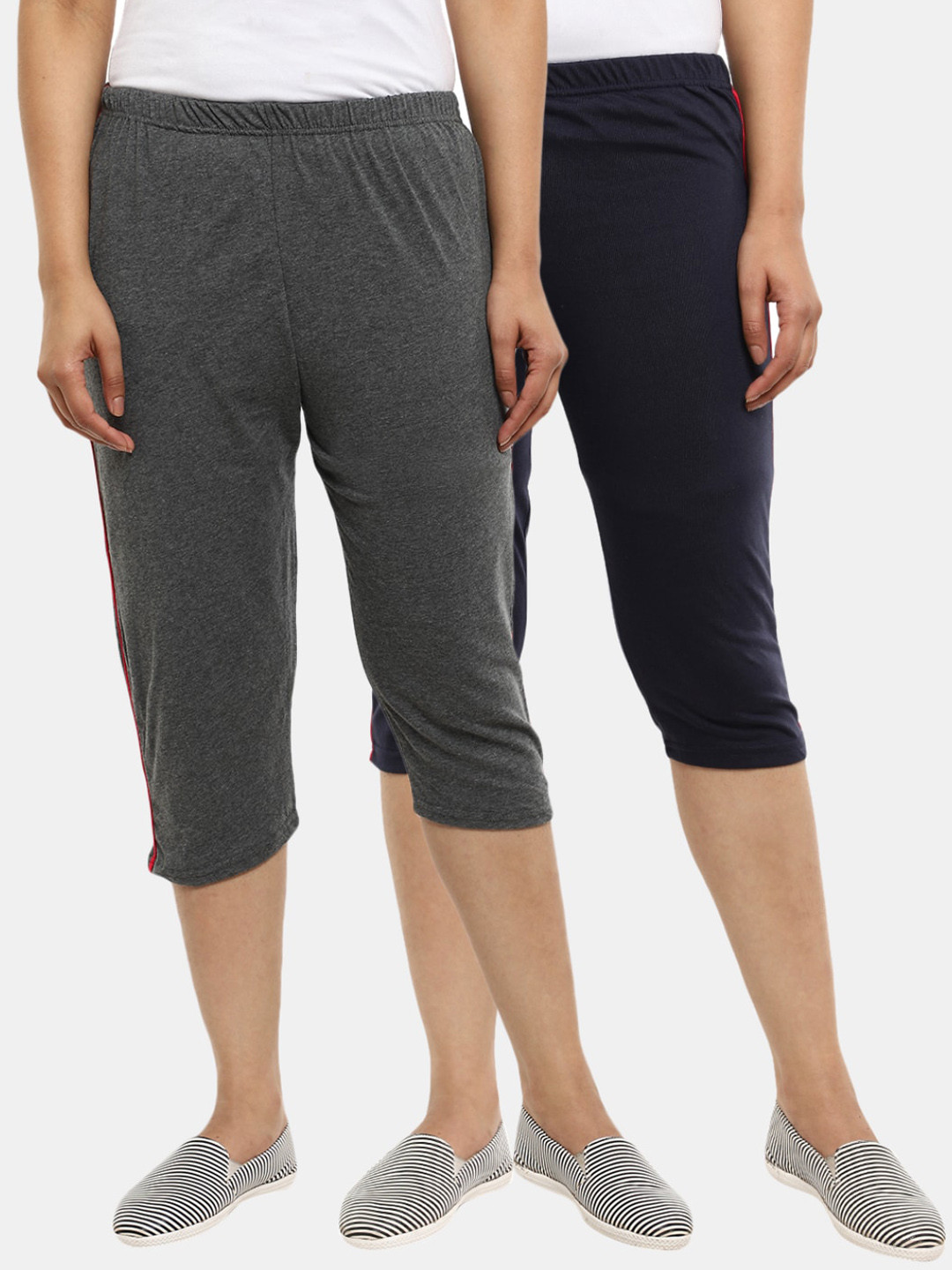 

V-Mart Women Pack of 2 Solid Capris, Grey melange