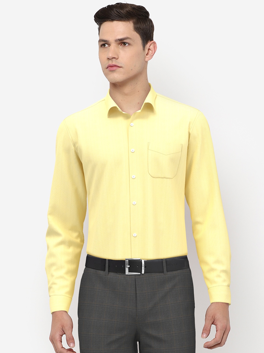 

Peter England Elite Men Yellow Solid Cotton Formal Shirt