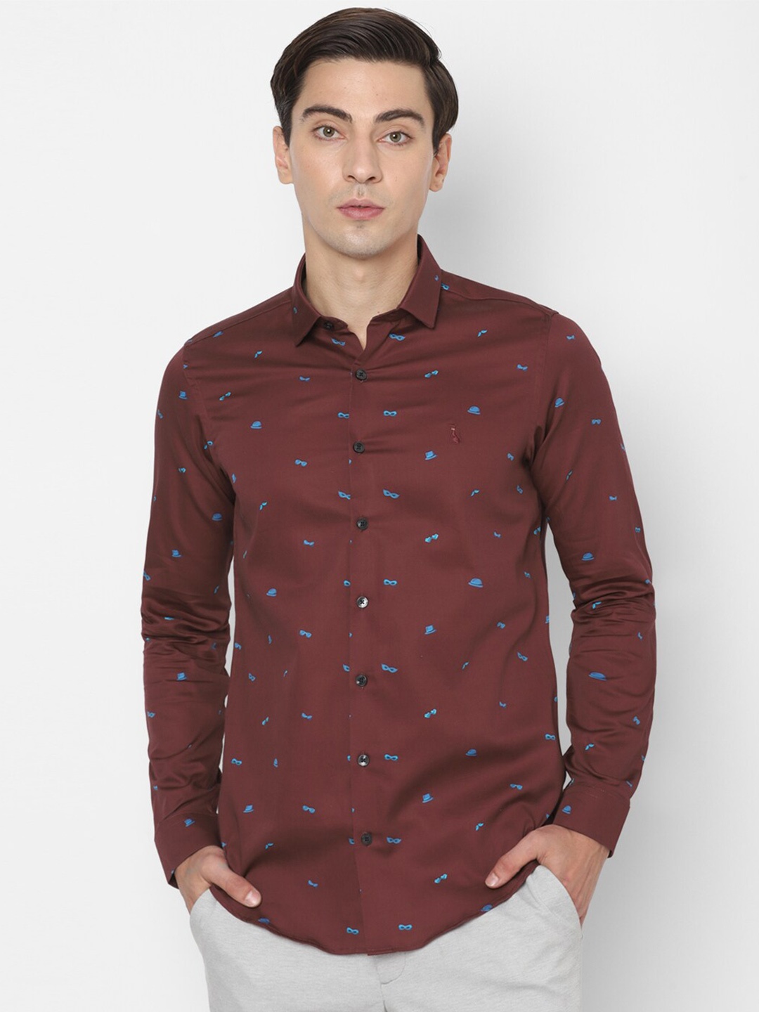 

SIMON CARTER LONDON Men Maroon Slim Fit Printed Pure Cotton Casual Shirt