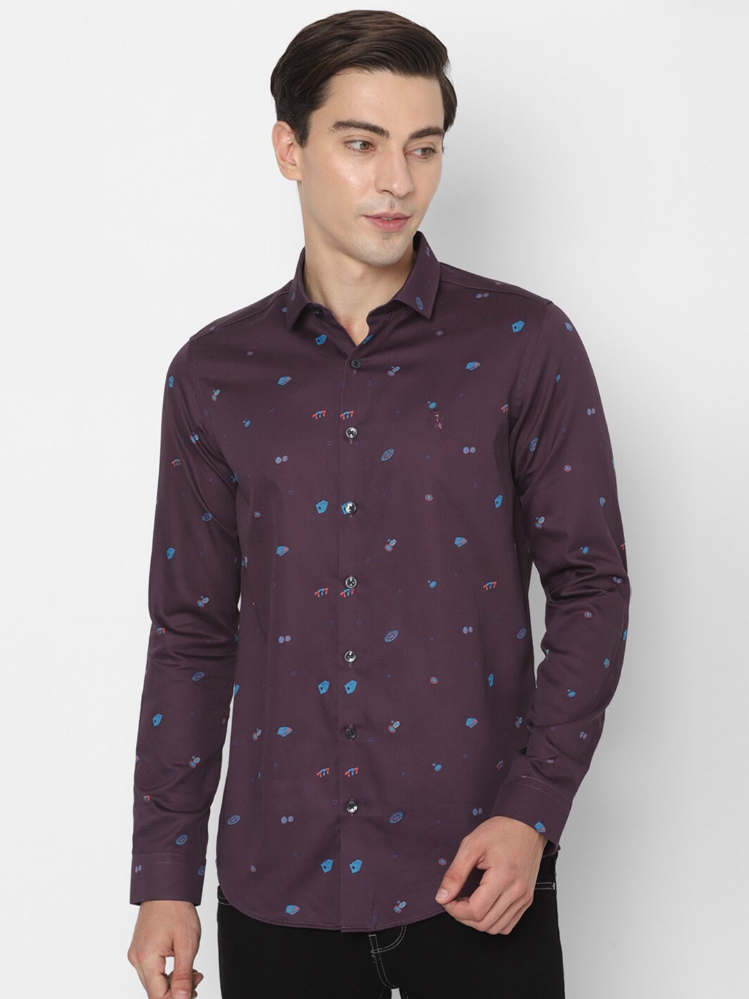 

SIMON CARTER LONDON Men Purple Slim Fit Printed Pure Cotton Casual Shirt